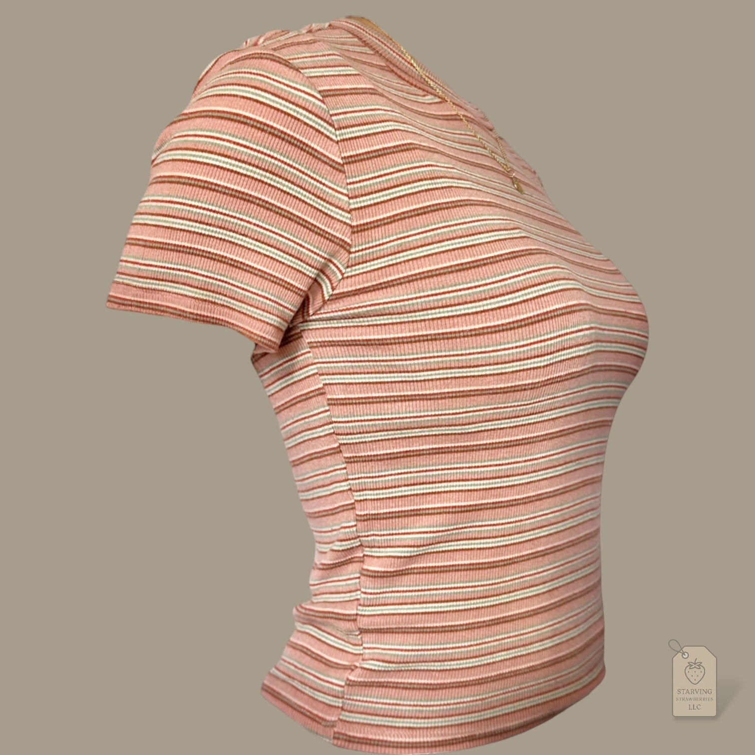 3 Girls Striped Ribbed Crop Top | Retro Y2K Fitted Tee