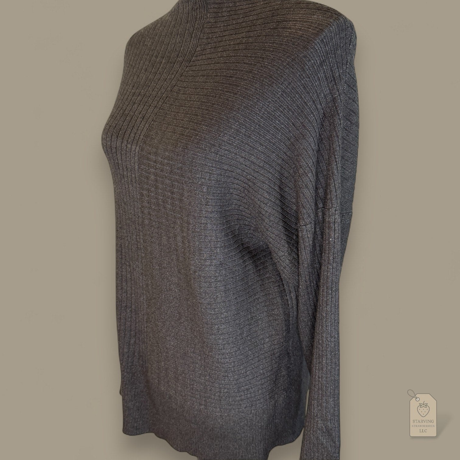 Modern Citizen Mixed Rib Mock Neck Sweater Medium Grey Architectural Knit Tunic