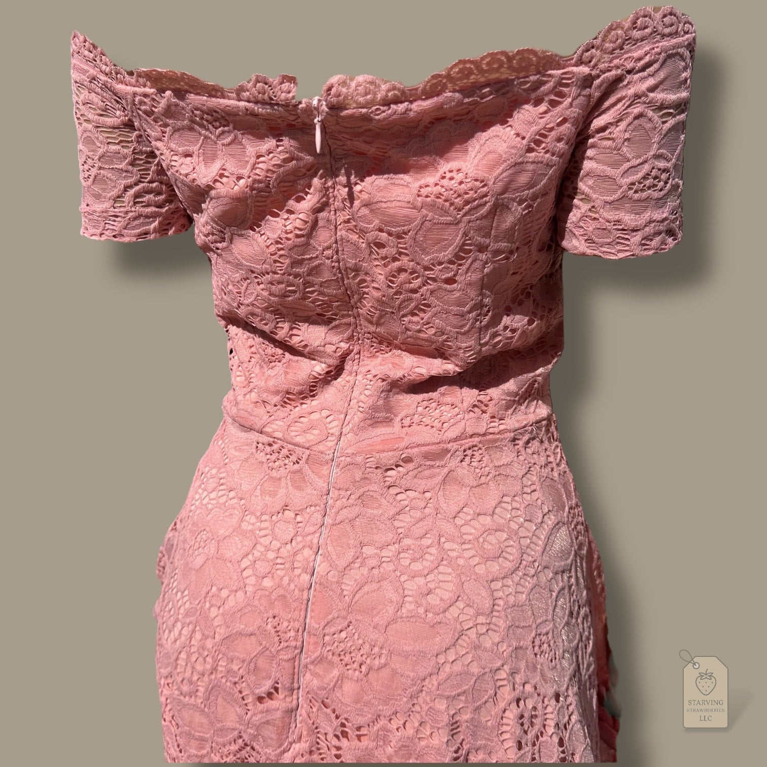 Dressystar Blush Pink Lace Hi-Lo Dress XS Off Shoulder Cocktail Wedding Guest