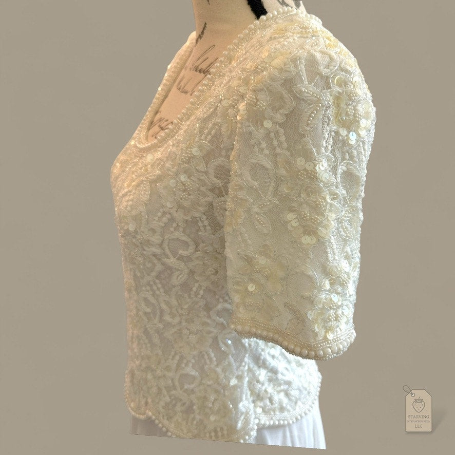 Vintage Brilliante by J.A. Ivory Beaded Sequin Formal Dress P/S
