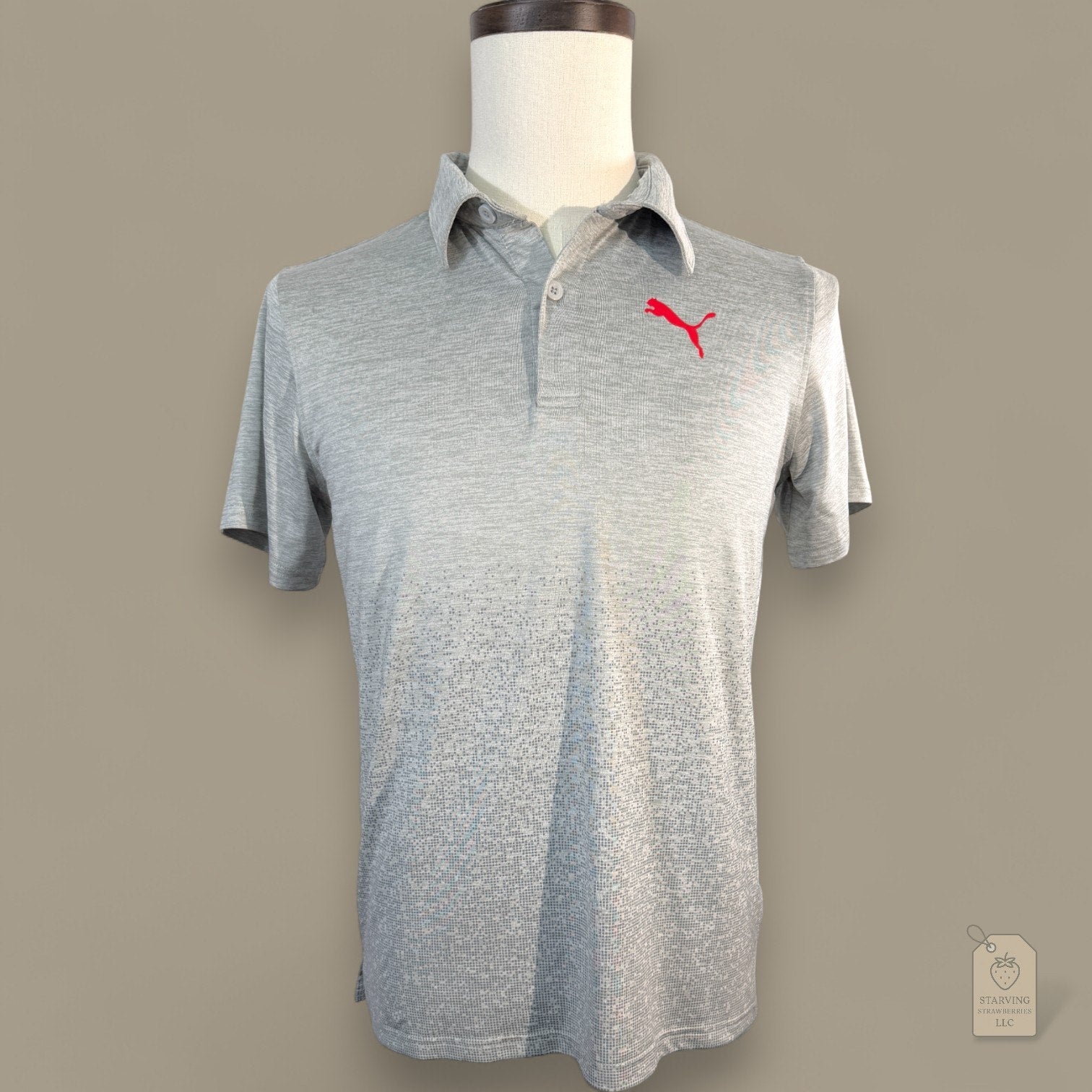 PUMA Golf Polo Shirt Boys XL 18-20 Grey Digital Pixel Fade Stretch Performance
