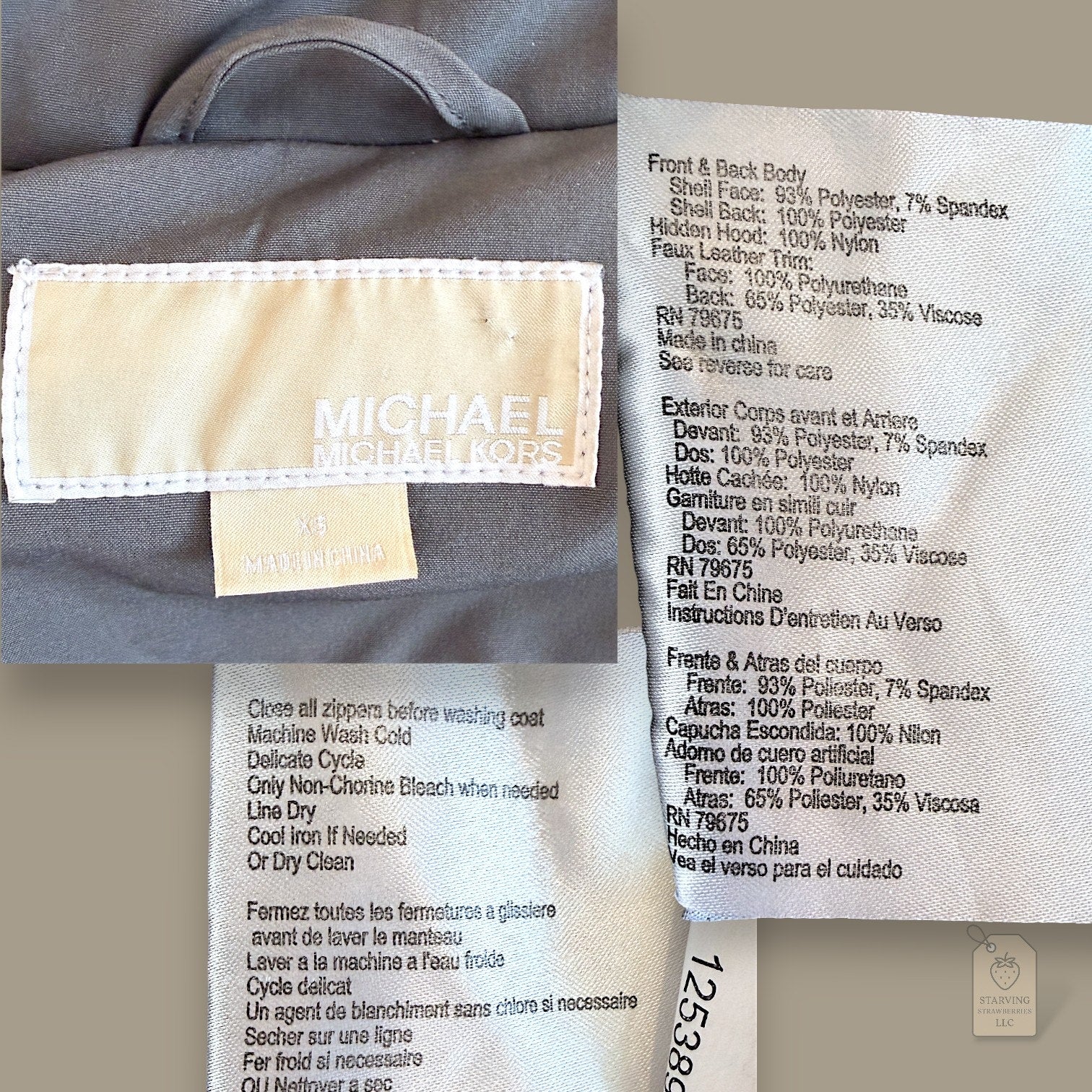 MICHAEL Michael Kors Grey Softshell Trench Coat XS Gold Hardware Faux Fur Lined
