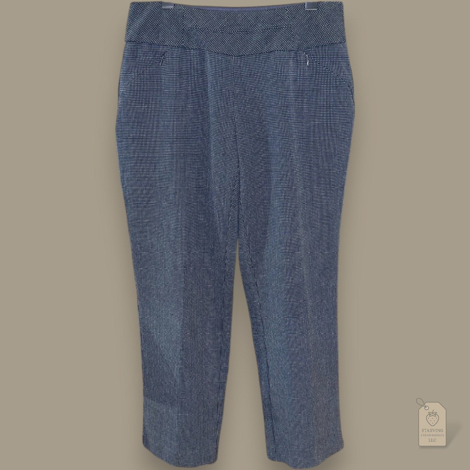 Investments Petites 4P Blue White Microdot Stretch Ankle Pants Work Career