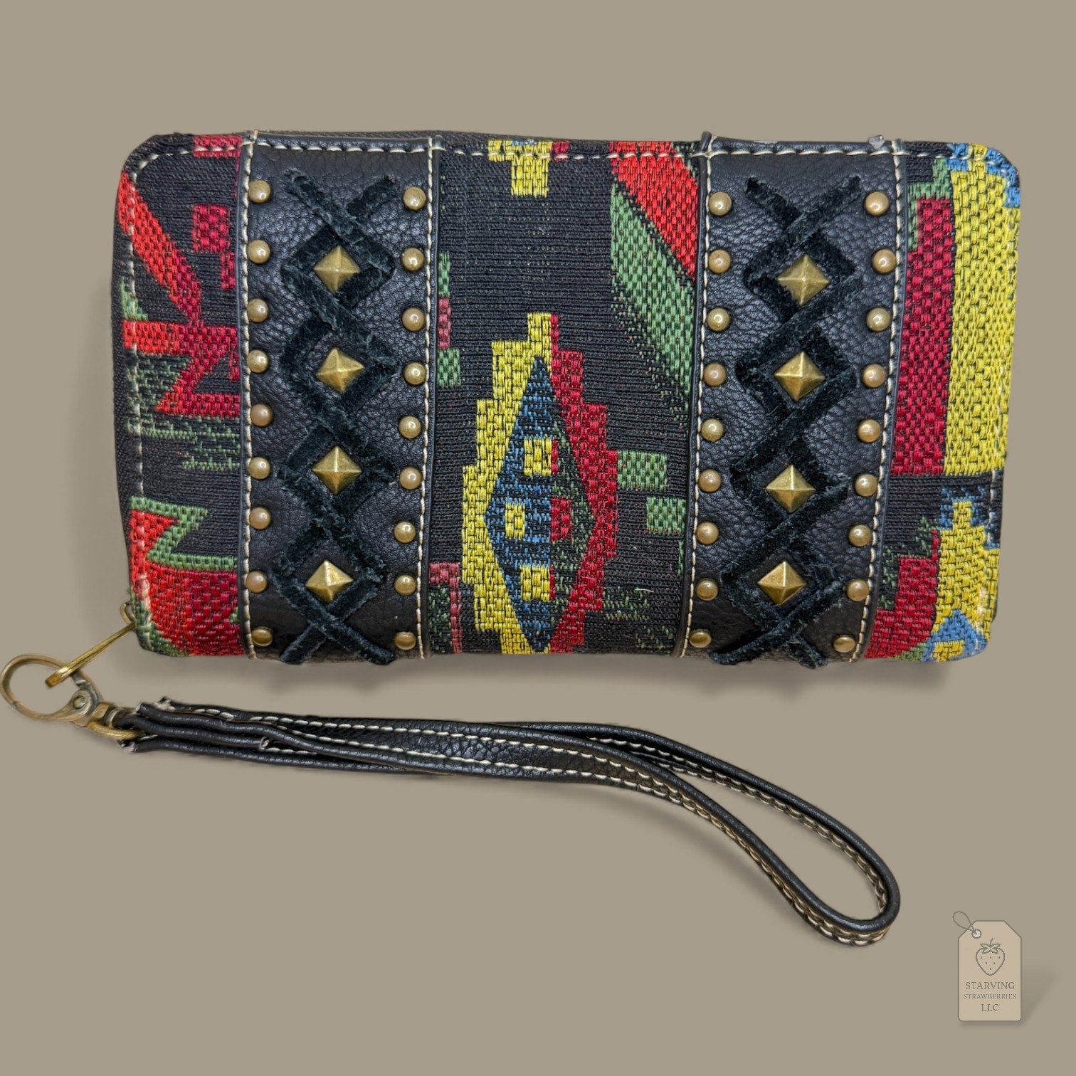 Montana West Aztec Woven Wallet Wristlet Studded Tapestry Western Boho Zip Around