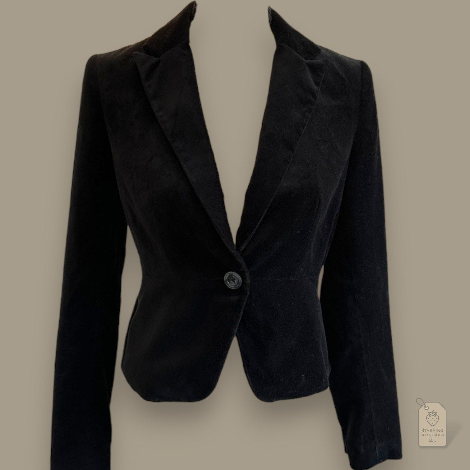 Banana Republic Black Velvet Blazer Fitted Jacket Button Front Size 0