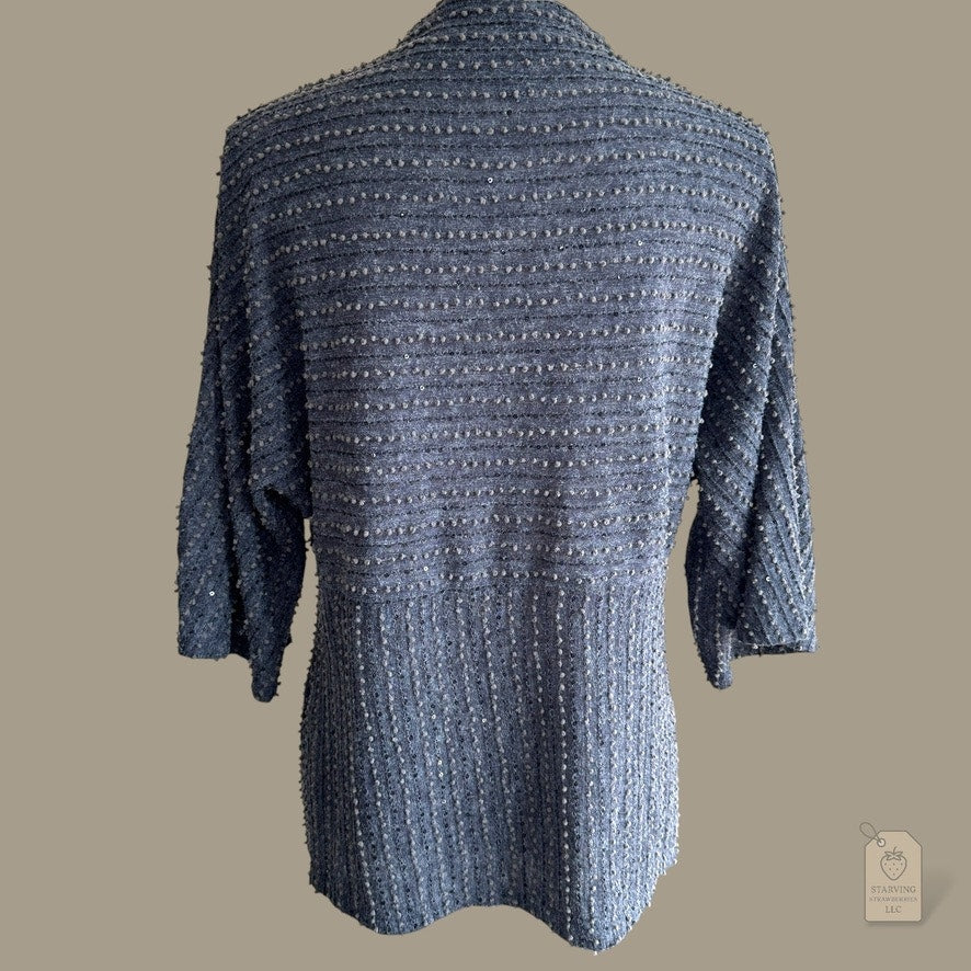 600 West Women’s Open Front Cardigan Sweater Black Gray Sequin Detail Medium
