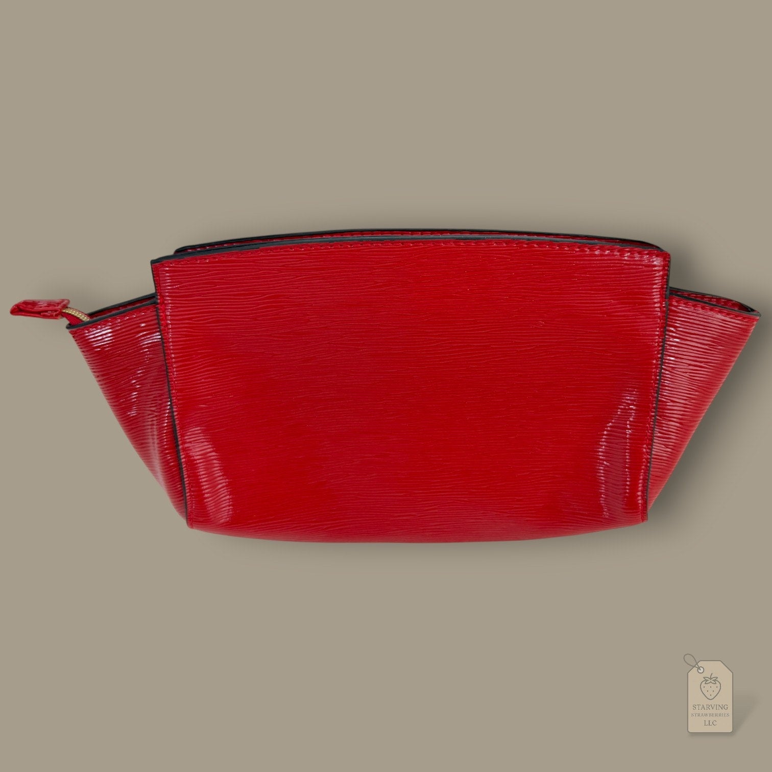Estée Lauder Red Faux Epi Leather Cosmetic Bag Trapezoid Makeup Pouch L: 10.25"