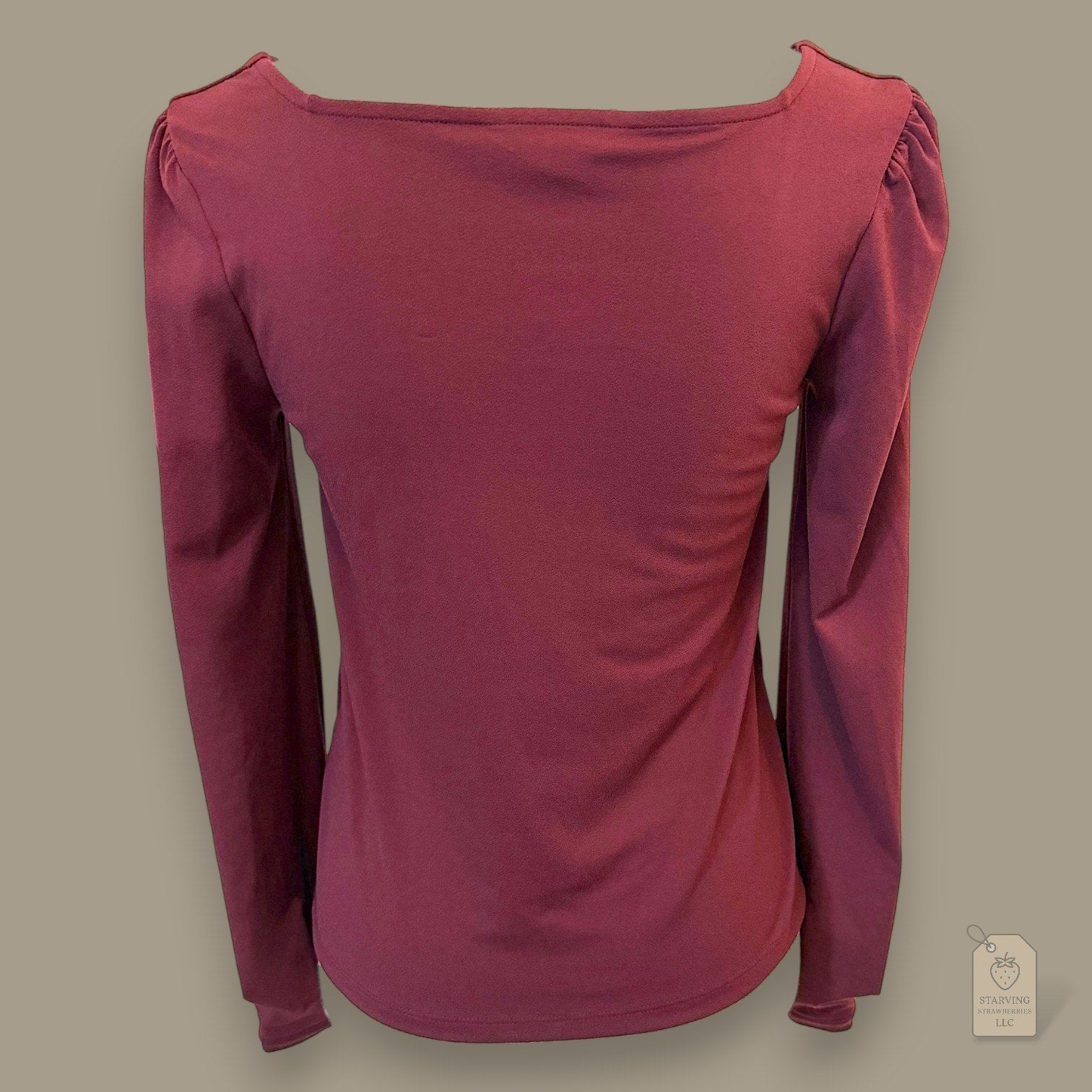 Banana Republic Factory Dark Cherry Crepe Square Neck Top & Button Cuffs