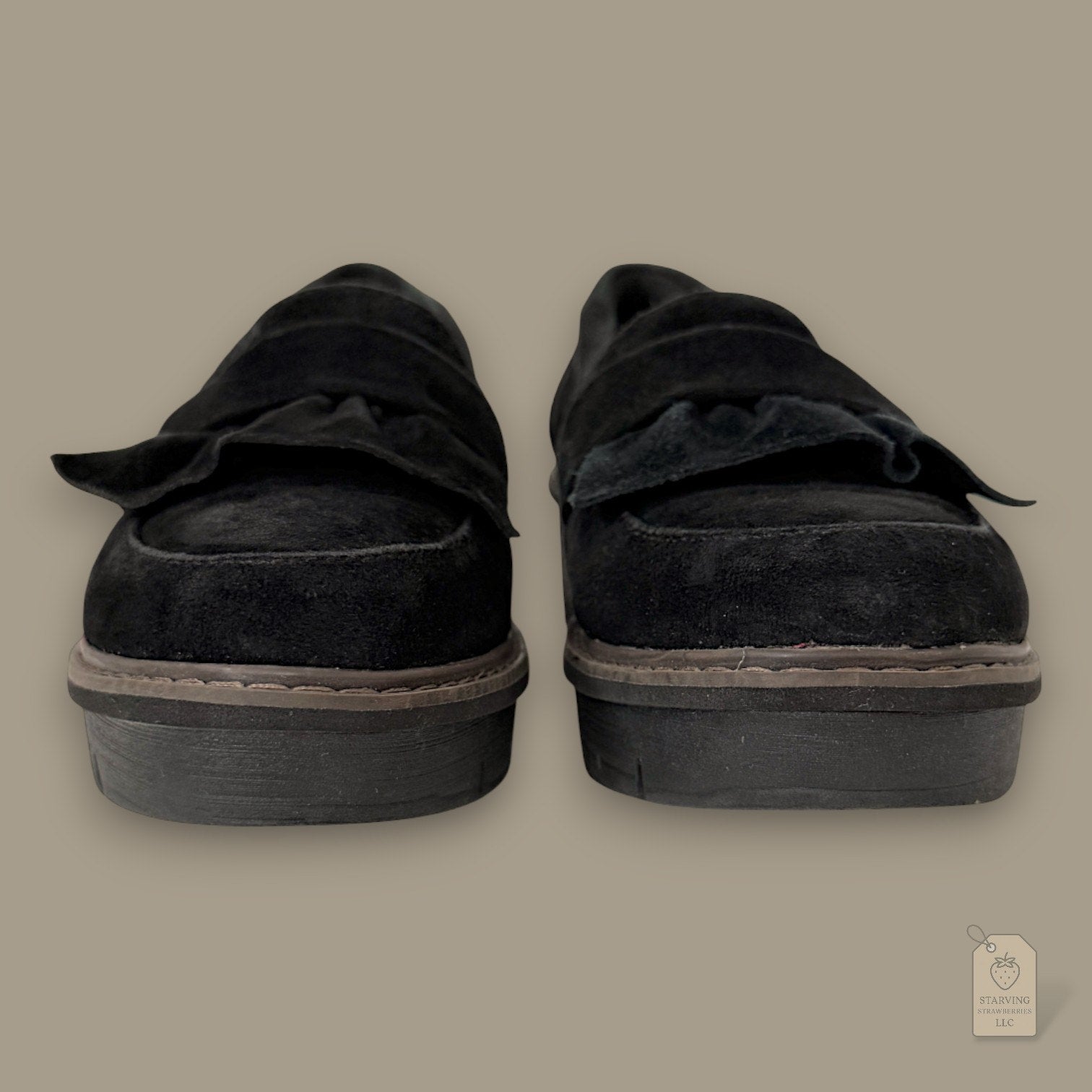 Clarks Collection Black Suede Ruffle Penny Loafers & Ultimate Comfort