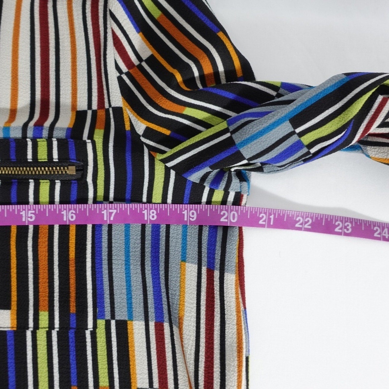 | Rafaella | Multiple Color Geometric Stripes High Low V-Neck Blouse Tunic