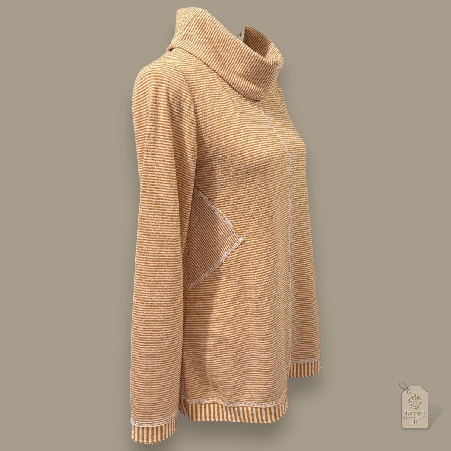 Maeve Anthropologie Cowl Neck Tunic Sweater Small Mustard Striped Soft Knit Top