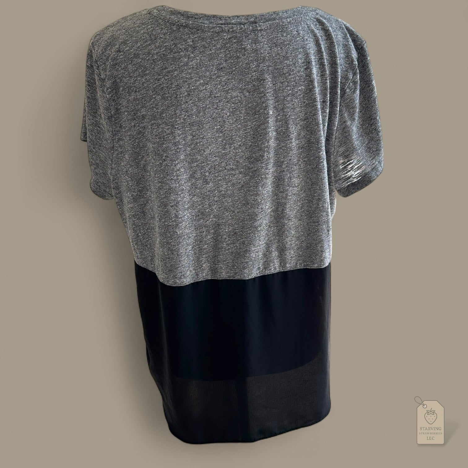 Express Gray Black Colorblock Sheer Hem Short Sleeve Top Women’s Size L