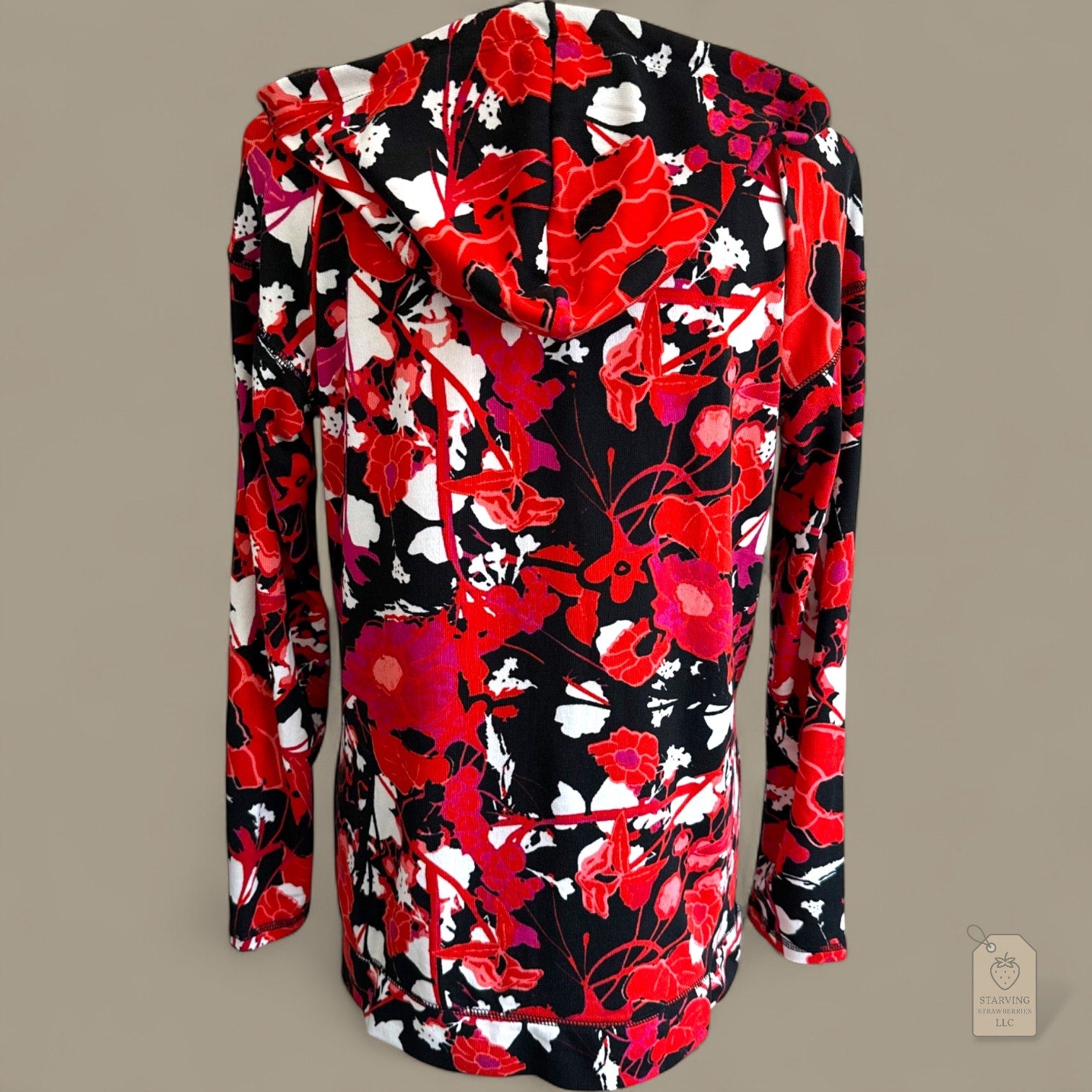 LuLaRoe Eliza Hoodie Sweatshirt Women’s Small Red Black White Floral Print Long Sleeve