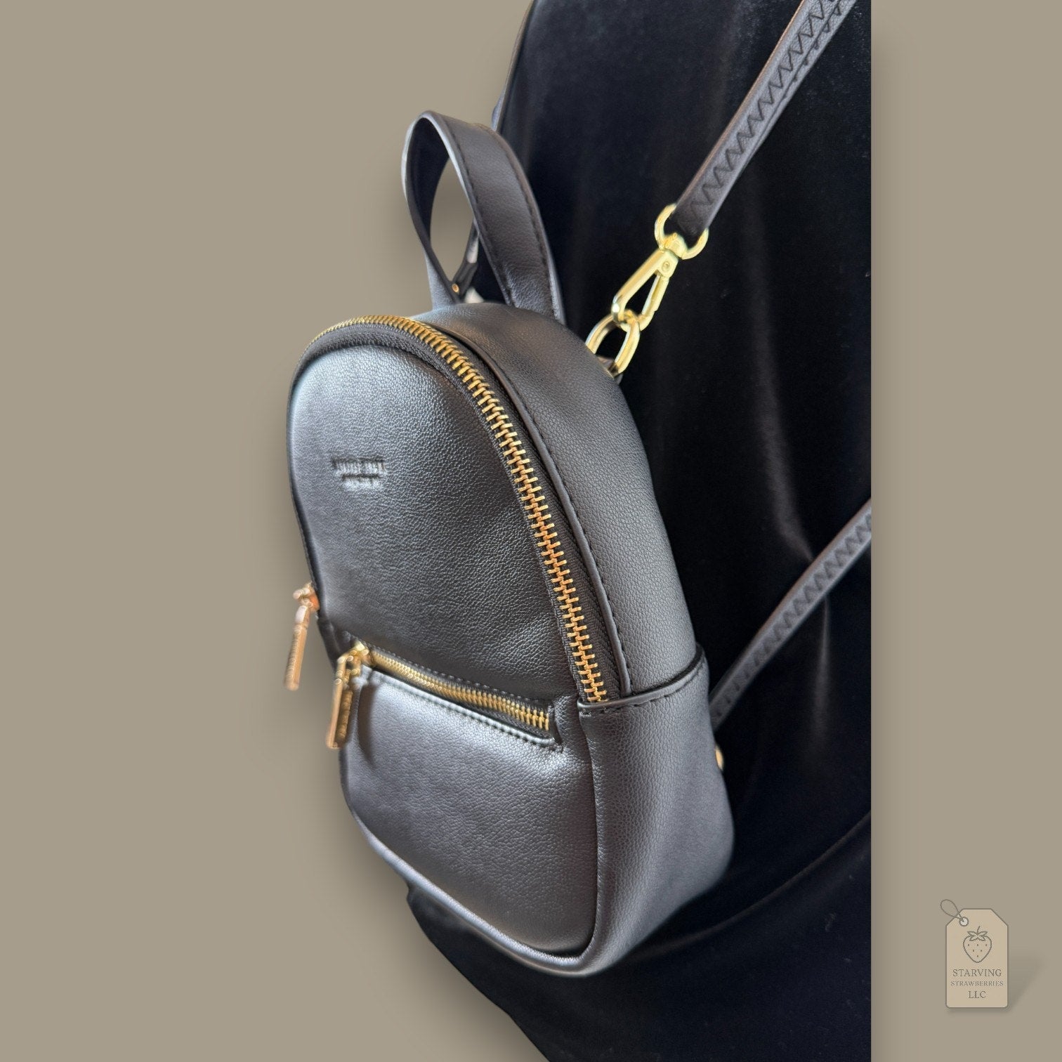 Forever Young Black Mini Backpack Convertible Crossbody Bag w/ Gold Hardware