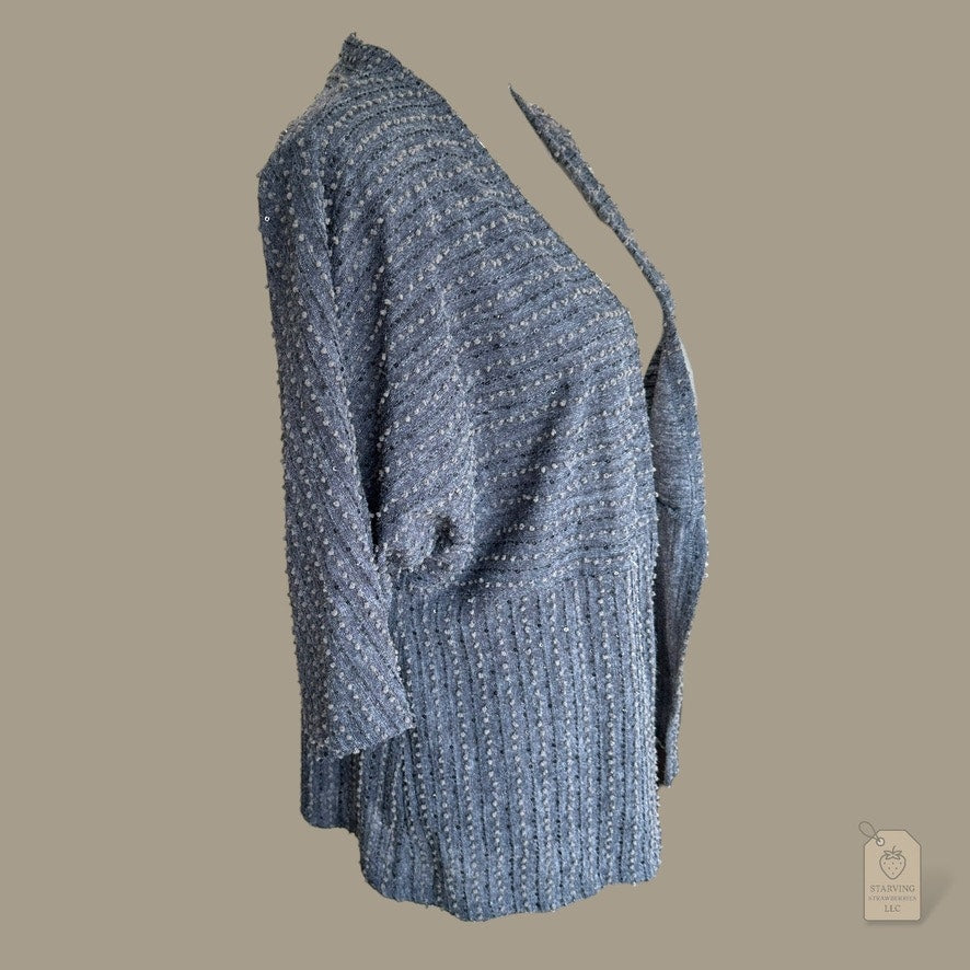 600 West Women’s Open Front Cardigan Sweater Black Gray Sequin Detail Medium