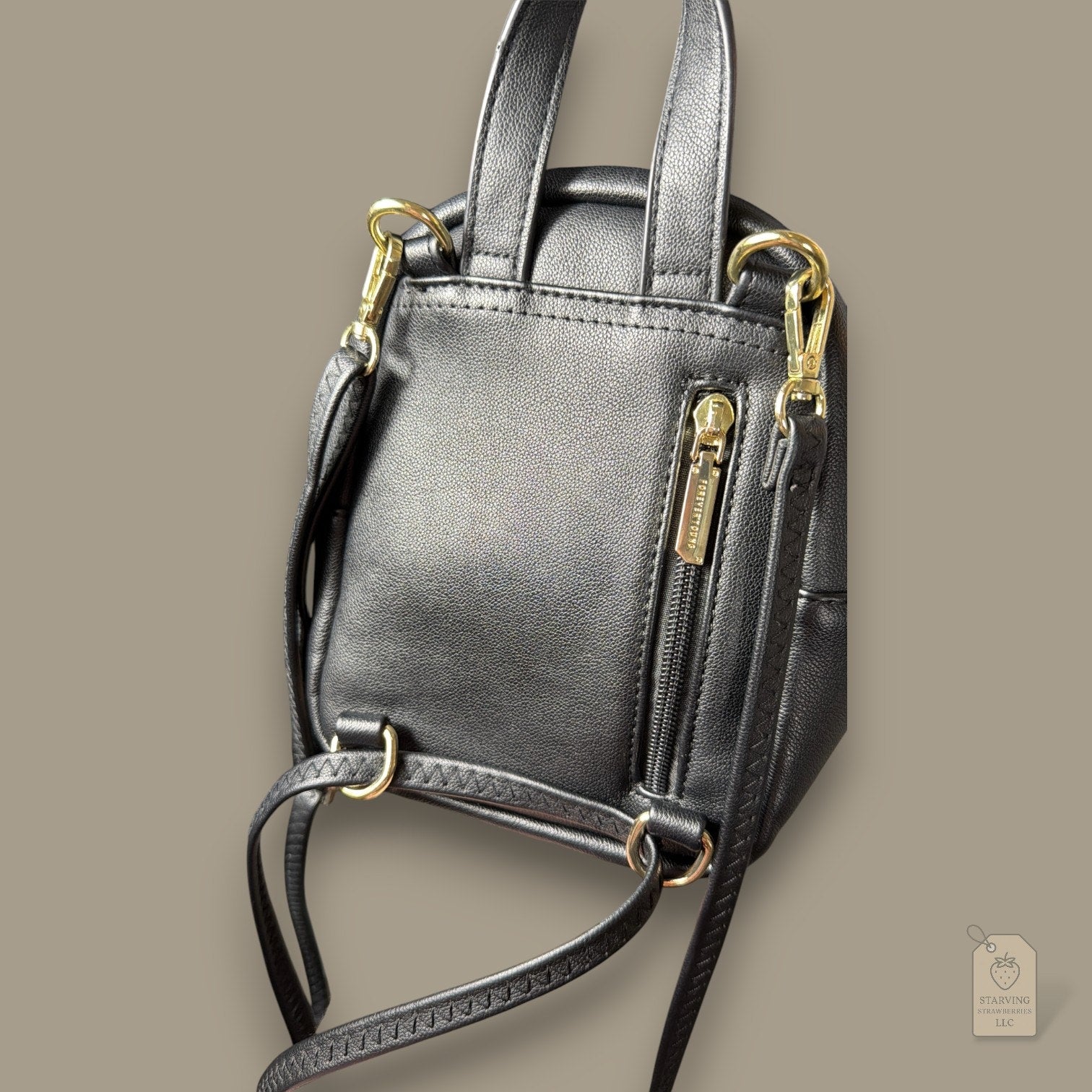 Forever Young Black Mini Backpack Convertible Crossbody Bag w/ Gold Hardware