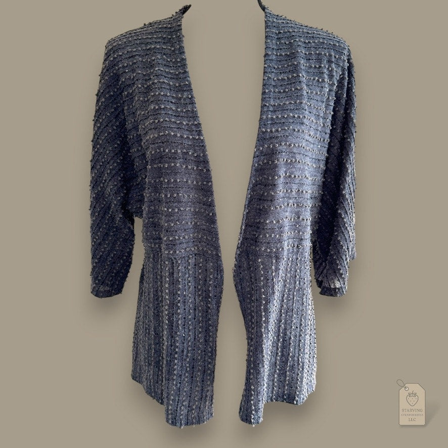 600 West Women’s Open Front Cardigan Sweater Black Gray Sequin Detail Medium