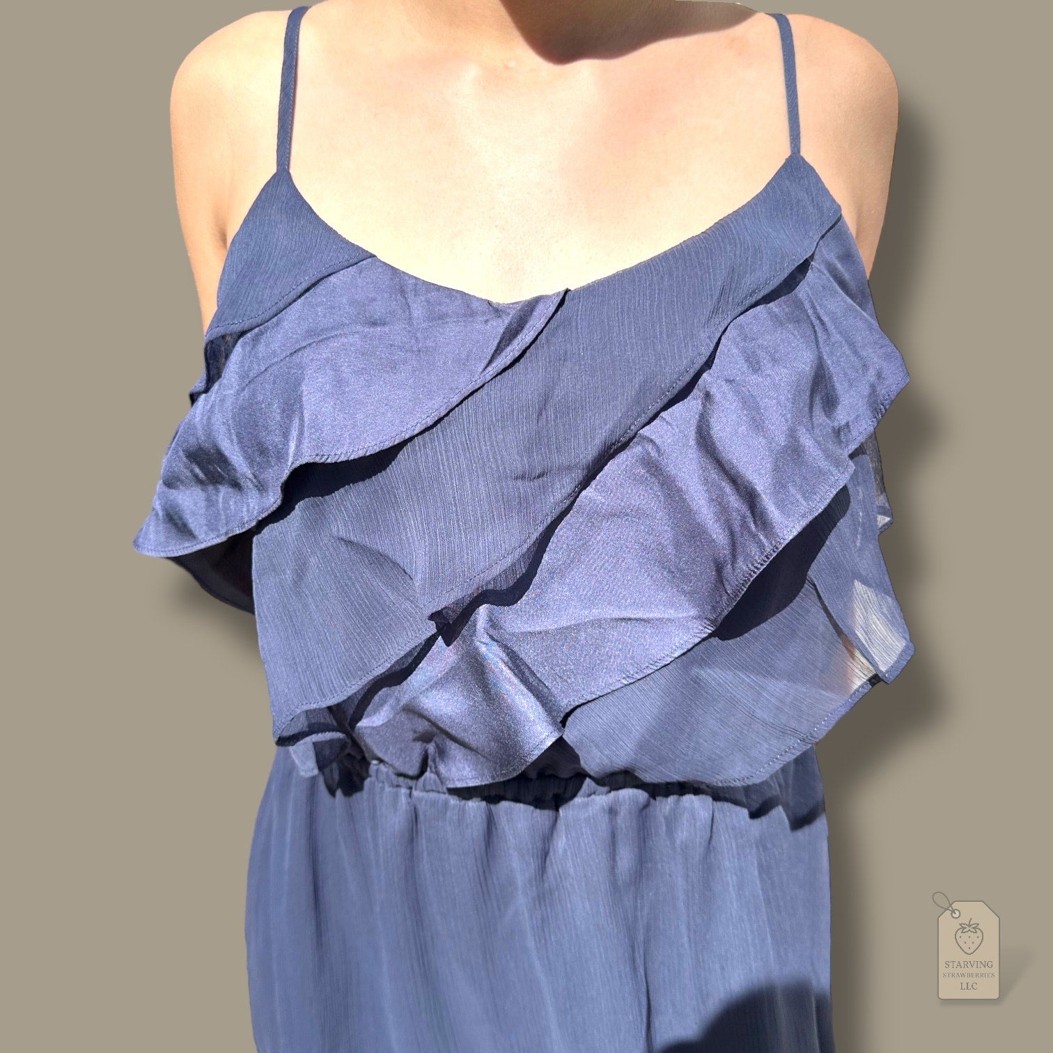 American Eagle Outfitters Navy Blue Ruffle Spaghetti Strap Chiffon Dress M