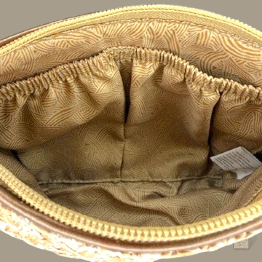 Sakroots Owl Embroidered Straw Crossbody Bag Brown Woven Boho Purse