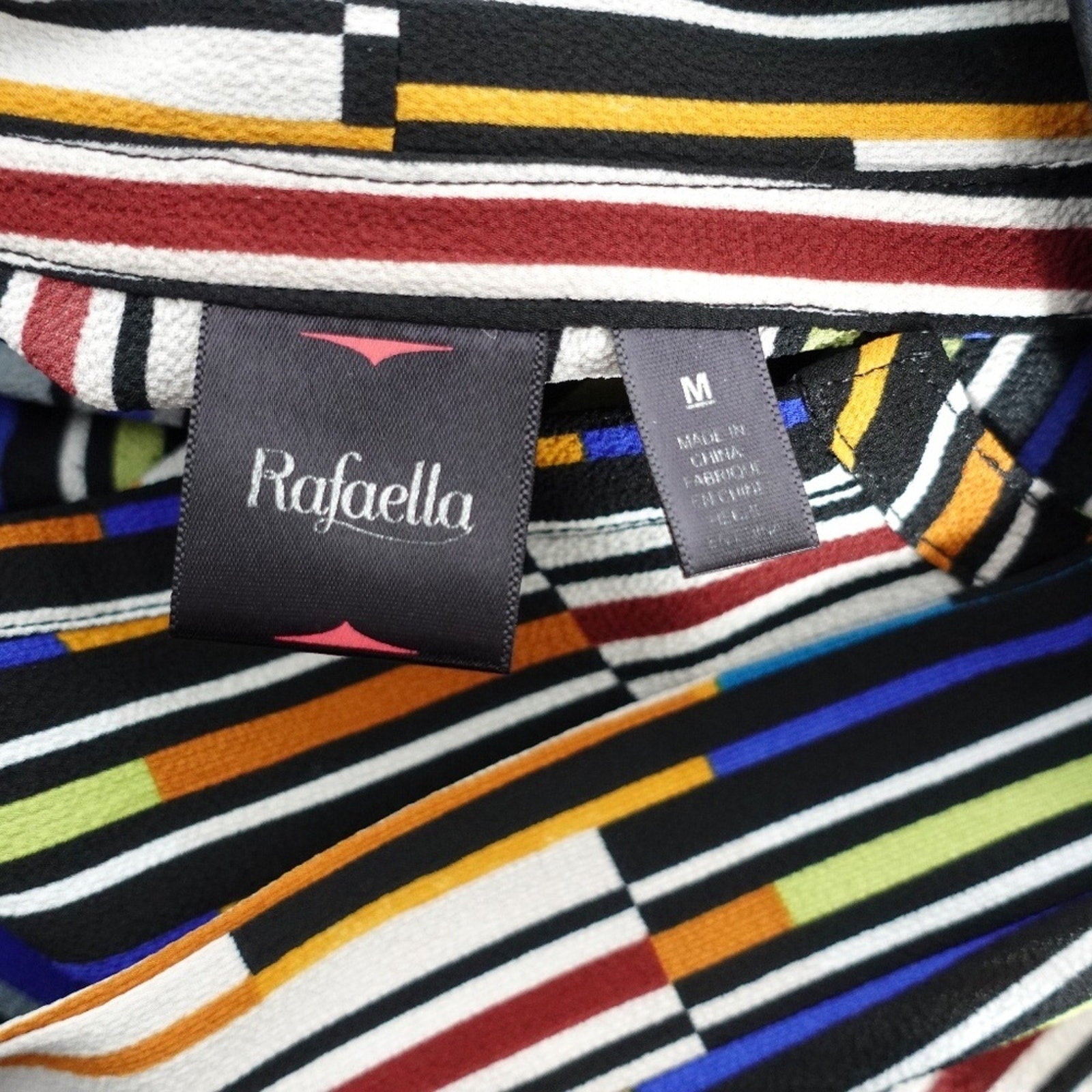 | Rafaella | Multiple Color Geometric Stripes High Low V-Neck Blouse Tunic