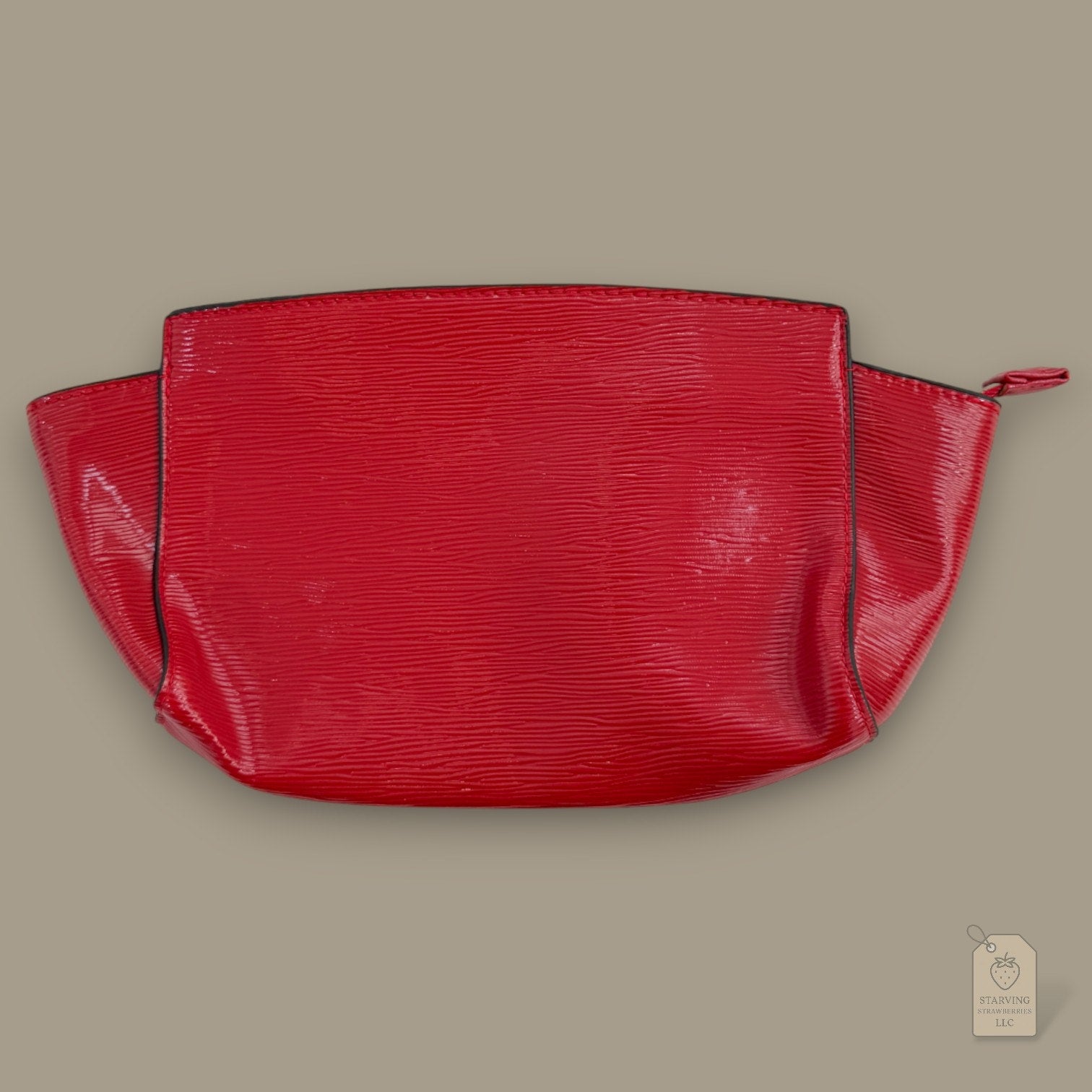Estée Lauder Red Faux Epi Leather Cosmetic Bag Trapezoid Makeup Pouch L: 10.25"