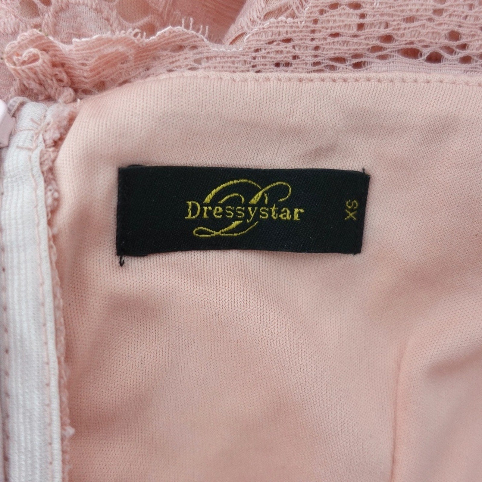 Dressystar Blush Pink Lace Hi-Lo Dress XS Off Shoulder Cocktail Wedding Guest