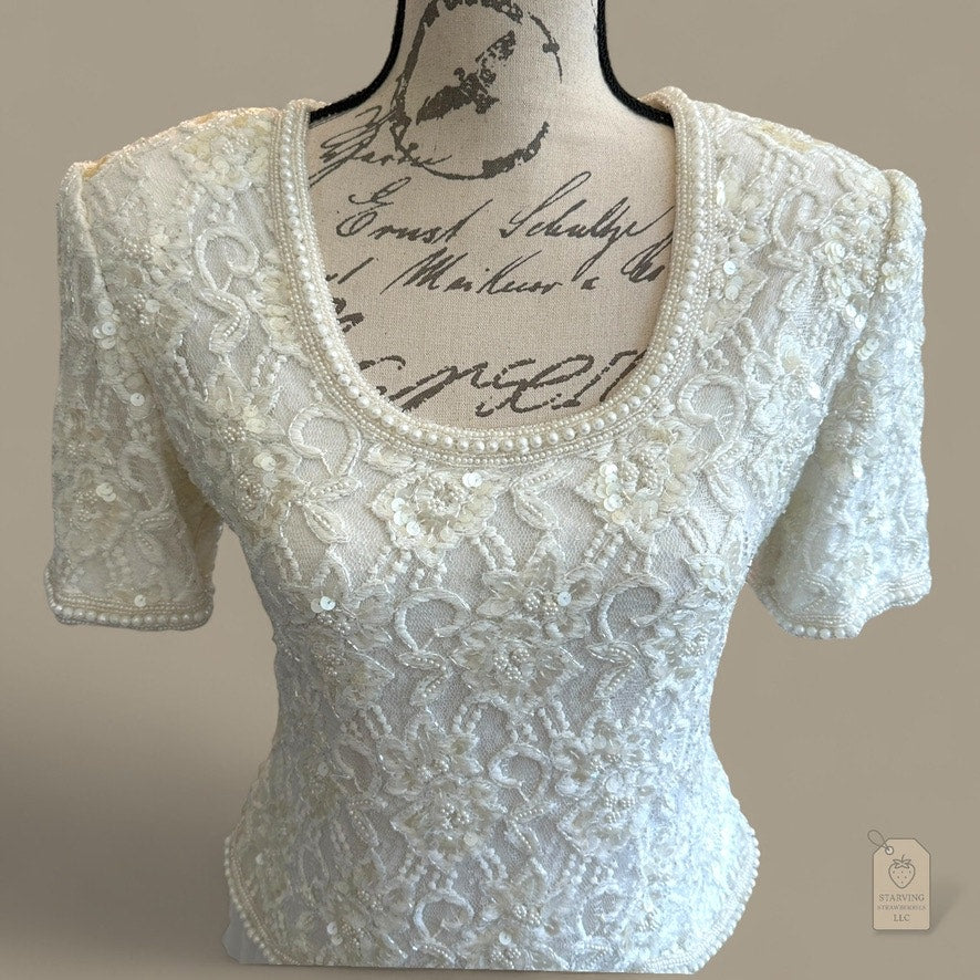 Vintage Brilliante by J.A. Ivory Beaded Sequin Formal Dress P/S