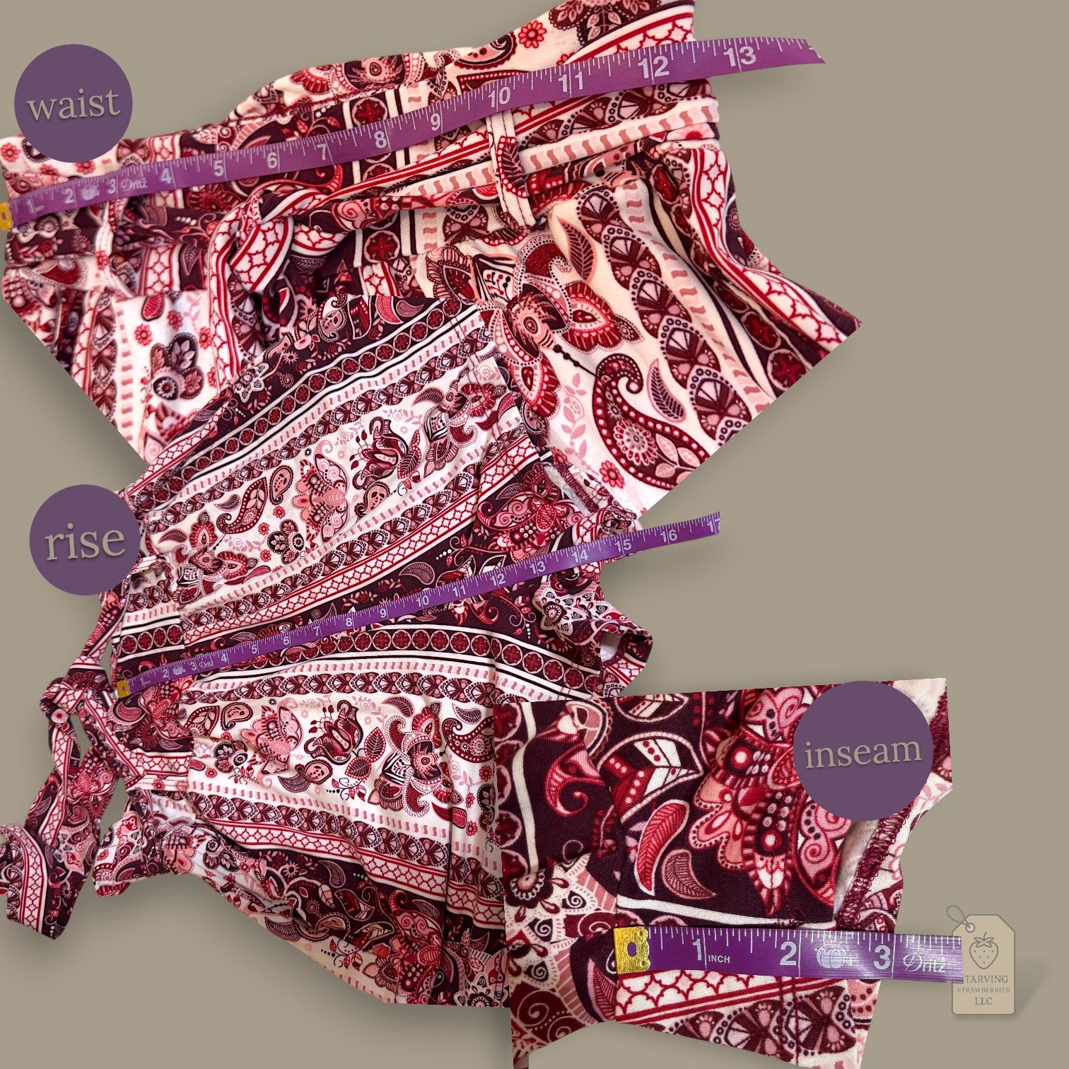 Classic Shosho Paisley Paperbag Waist Shorts & Self-Tie Belt Burgundy