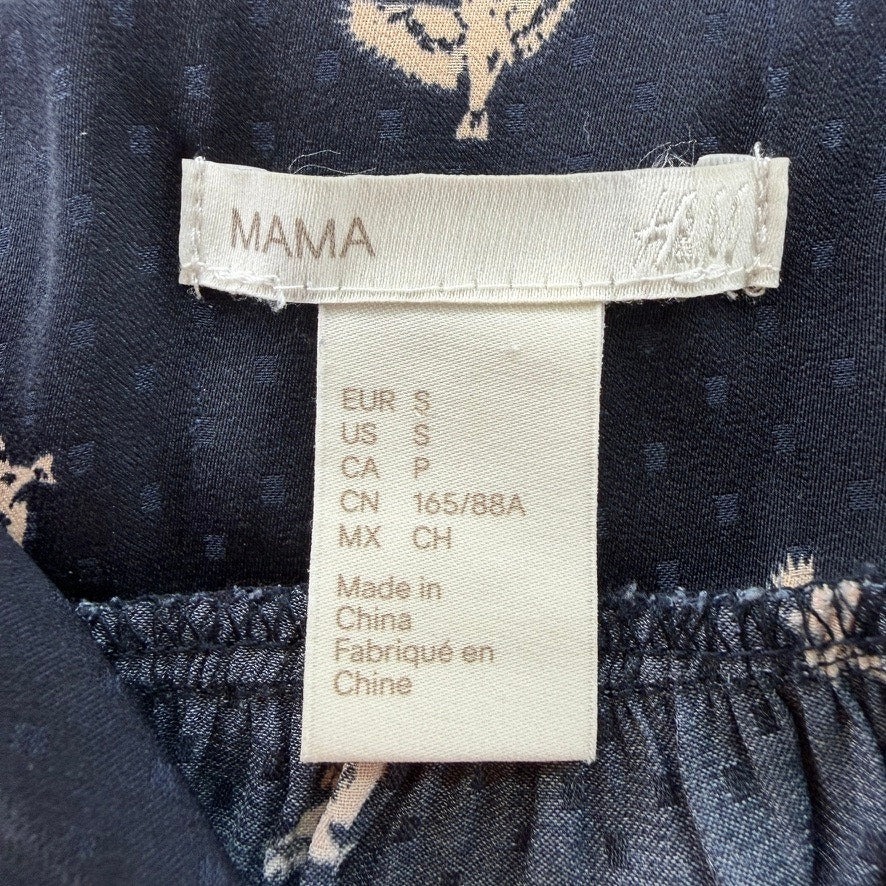 H&M Mama Navy Bird Print Dress | Flutter Sleeve Belted V-Neck | Maternity Small
