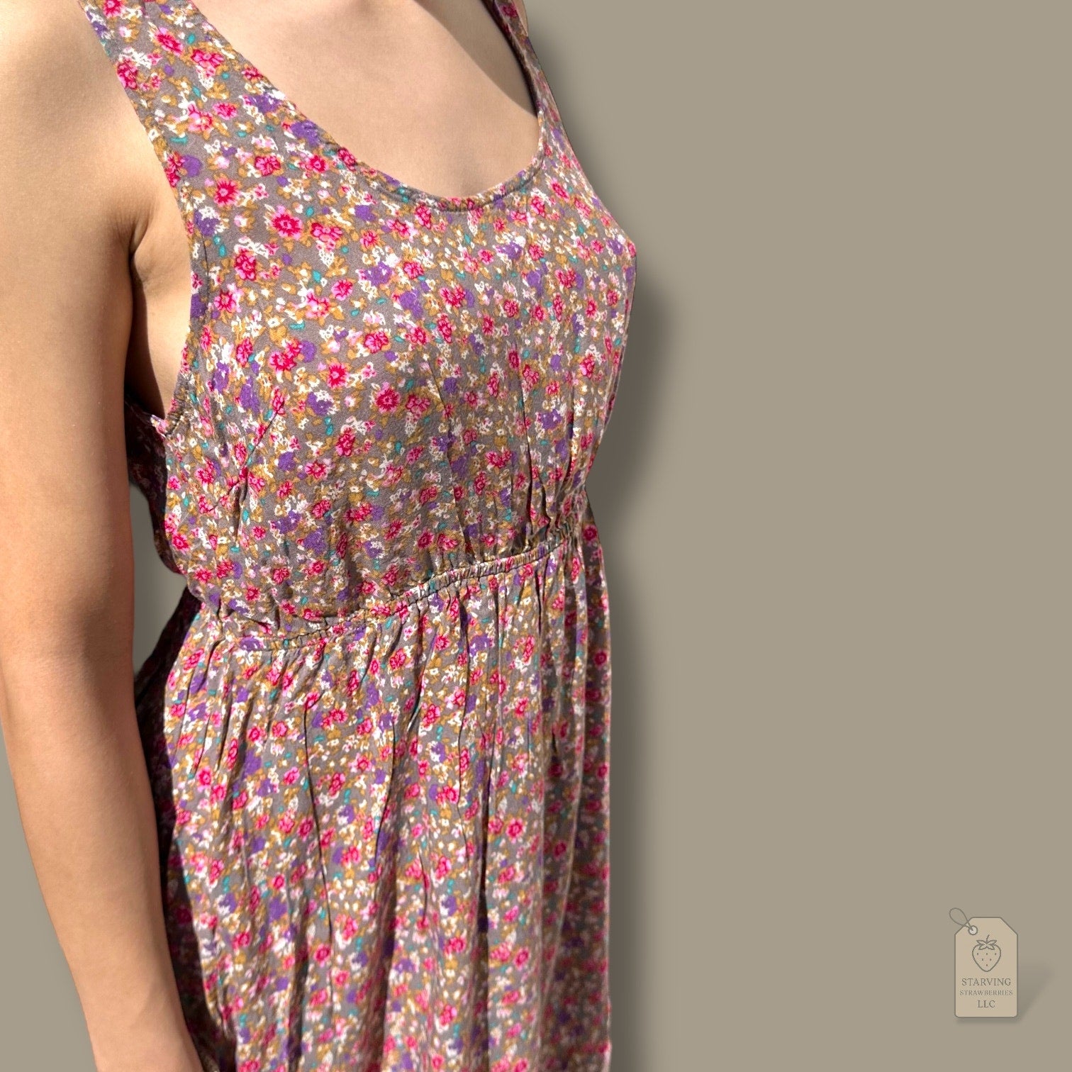 Rue 21 Floral Sleeveless Babydoll Dress Brown Tan Pink Purple M
