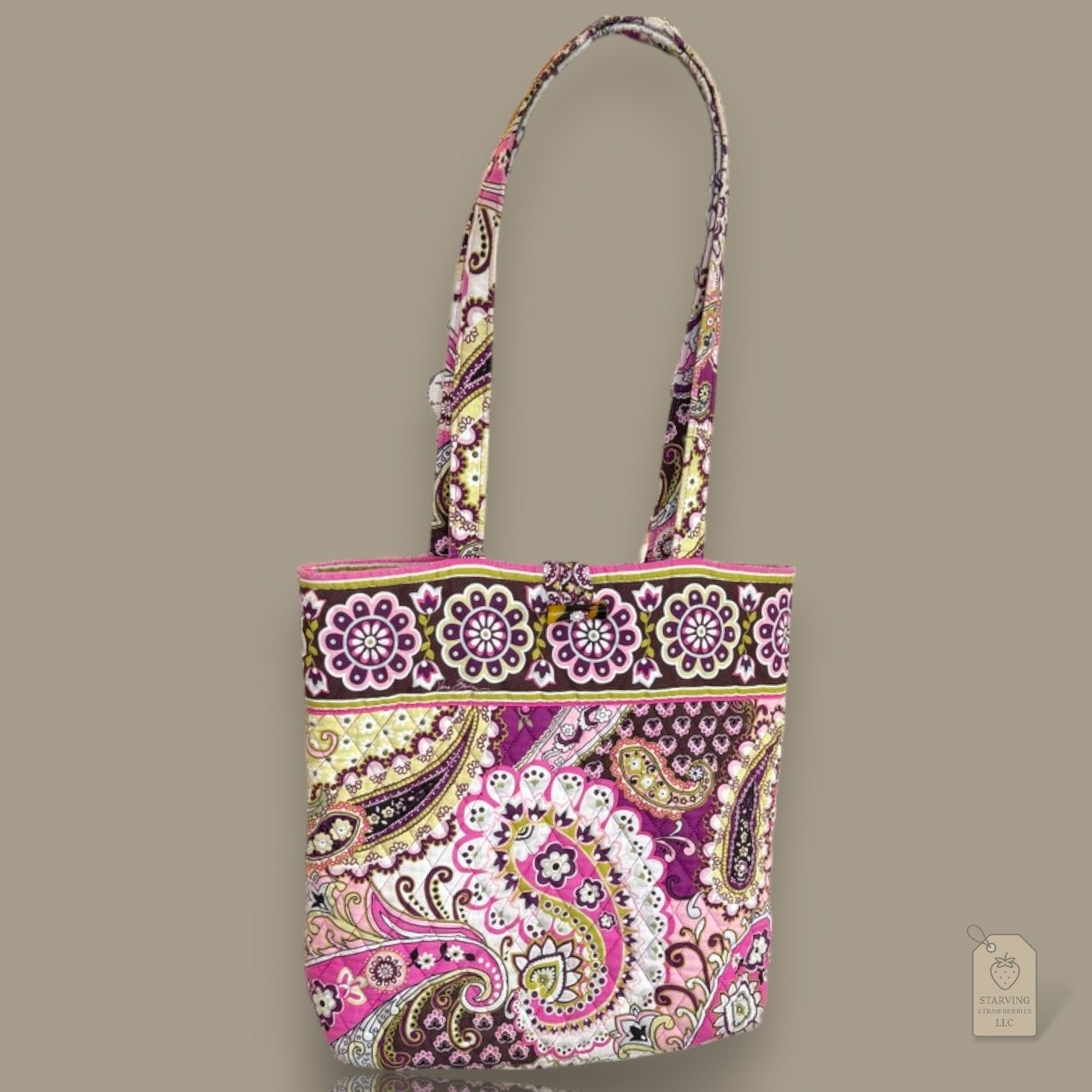 Vera Bradley Quilted Tote Bag Paisley Floral Pink Brown Yellow