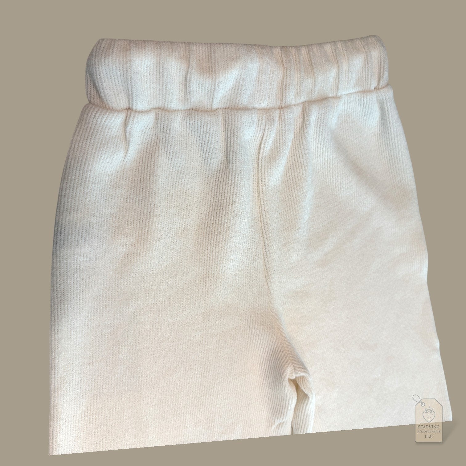 GB Cream Ribbed Knit Wide Leg Pants XS Cozy Lounge High Rise Drawstring