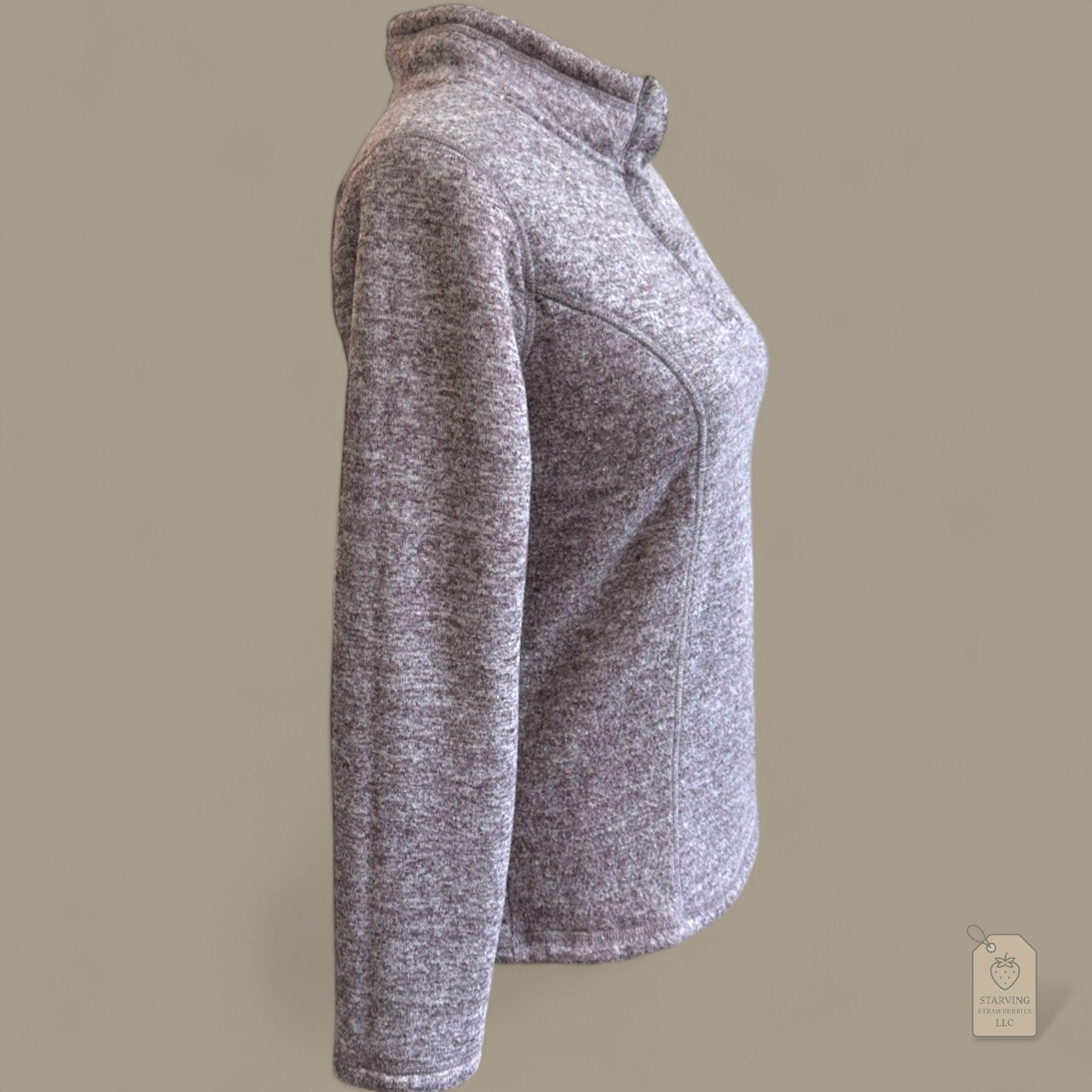Sherpa Lined 1/4 Snap Fleece Pullover Sweater Heather Lavender Purple S