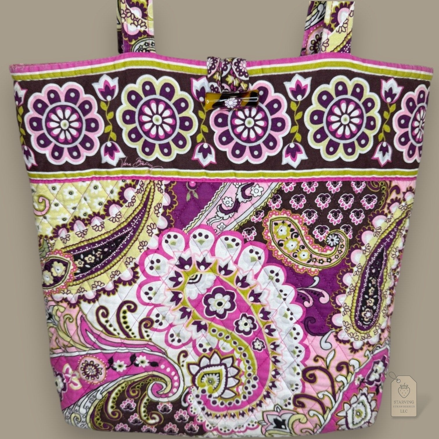 Vera Bradley Quilted Tote Bag Paisley Floral Pink Brown Yellow