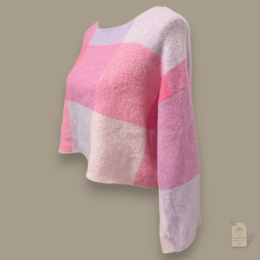 Jessica Simpson Pink & Lavender Plaid Cropped Sweater Women’s XS