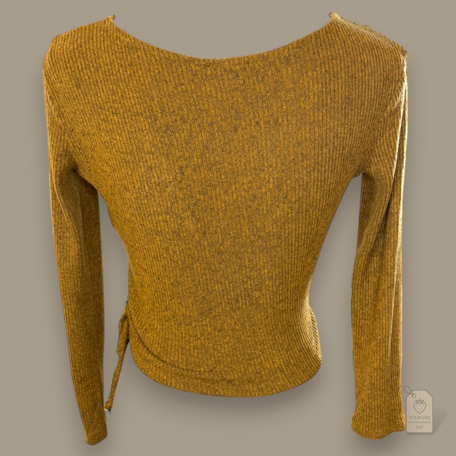 Timing Mustard Ribbed Wrap Deep V Sweater Top Medium