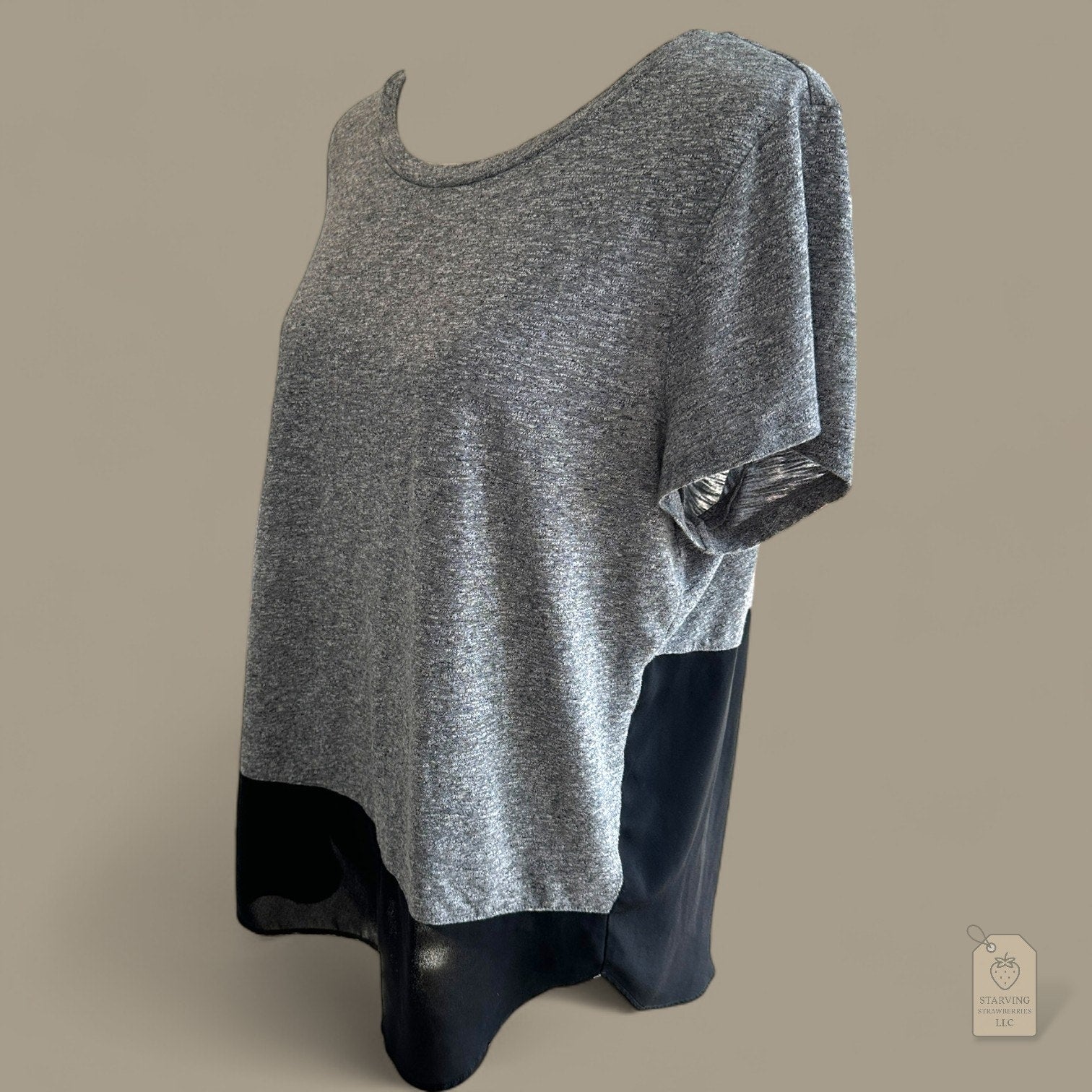 Express Gray Black Colorblock Sheer Hem Short Sleeve Top Women’s Size L