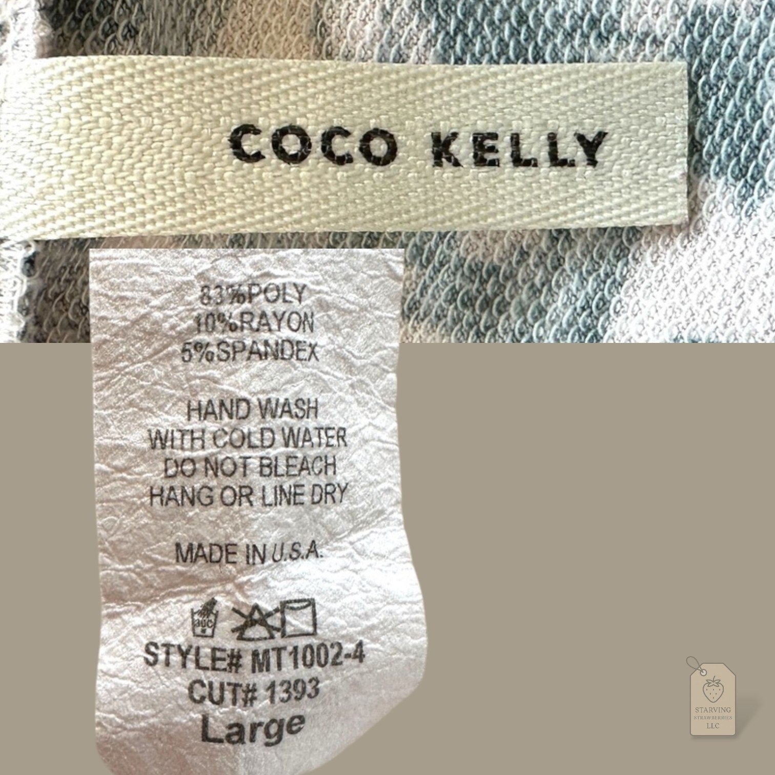 Coco Kelly Floral Newsprint Tunic Top Pink Green Rose Print Made in USA Sz L