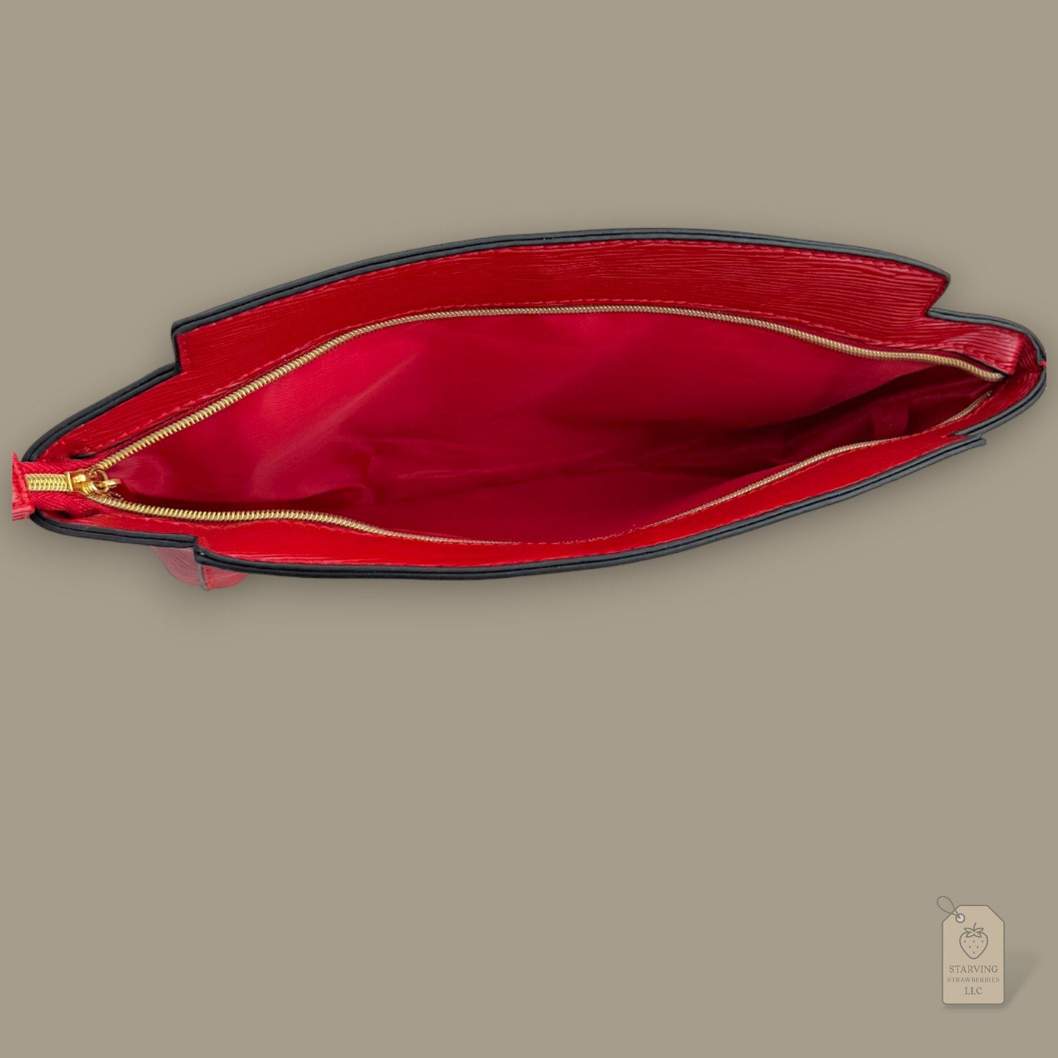 Estée Lauder Red Faux Epi Leather Cosmetic Bag Trapezoid Makeup Pouch L: 10.25"
