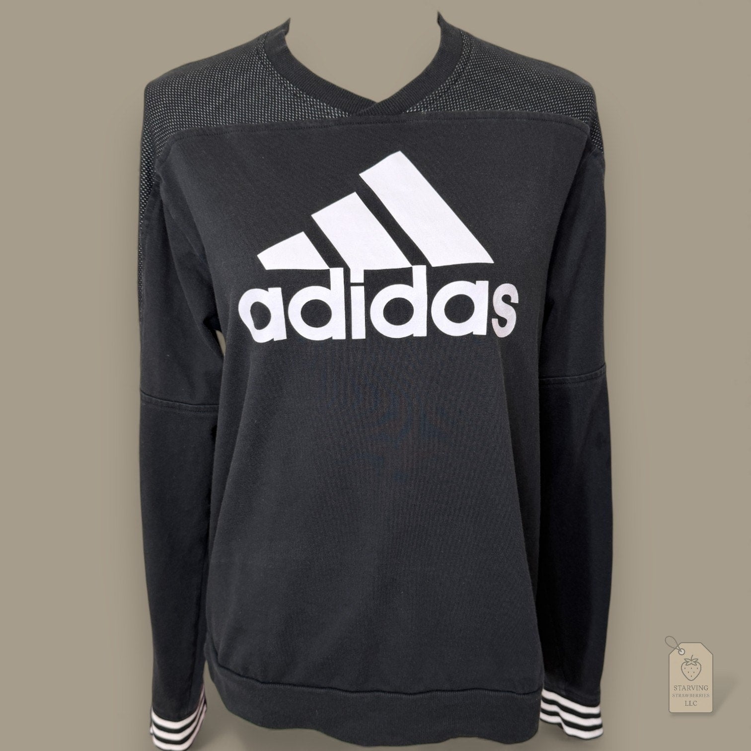 Adidas Sideline Crewneck Sweatshirt Small Black Mesh Logo 3-Stripe Cuff CV3214
