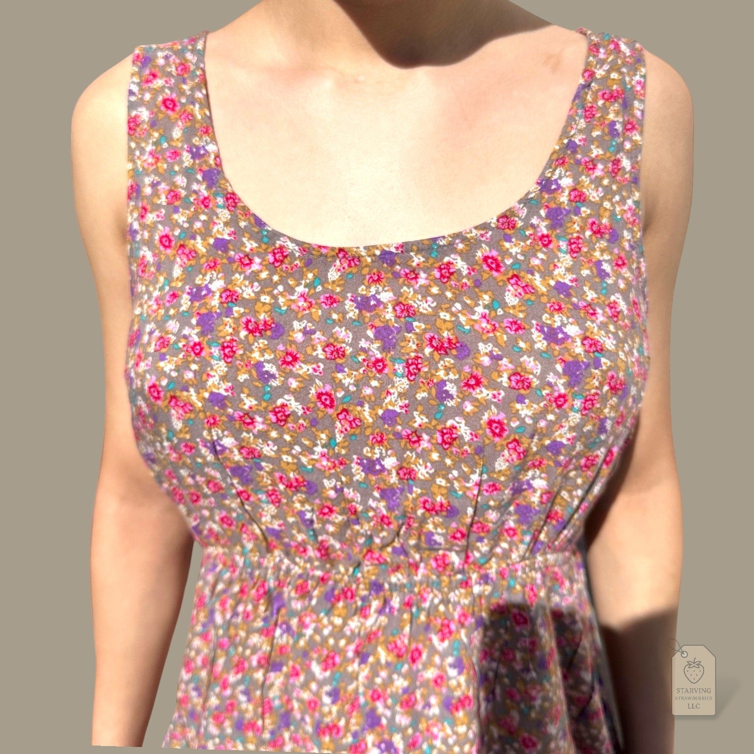 Rue 21 Floral Sleeveless Babydoll Dress Brown Tan Pink Purple M