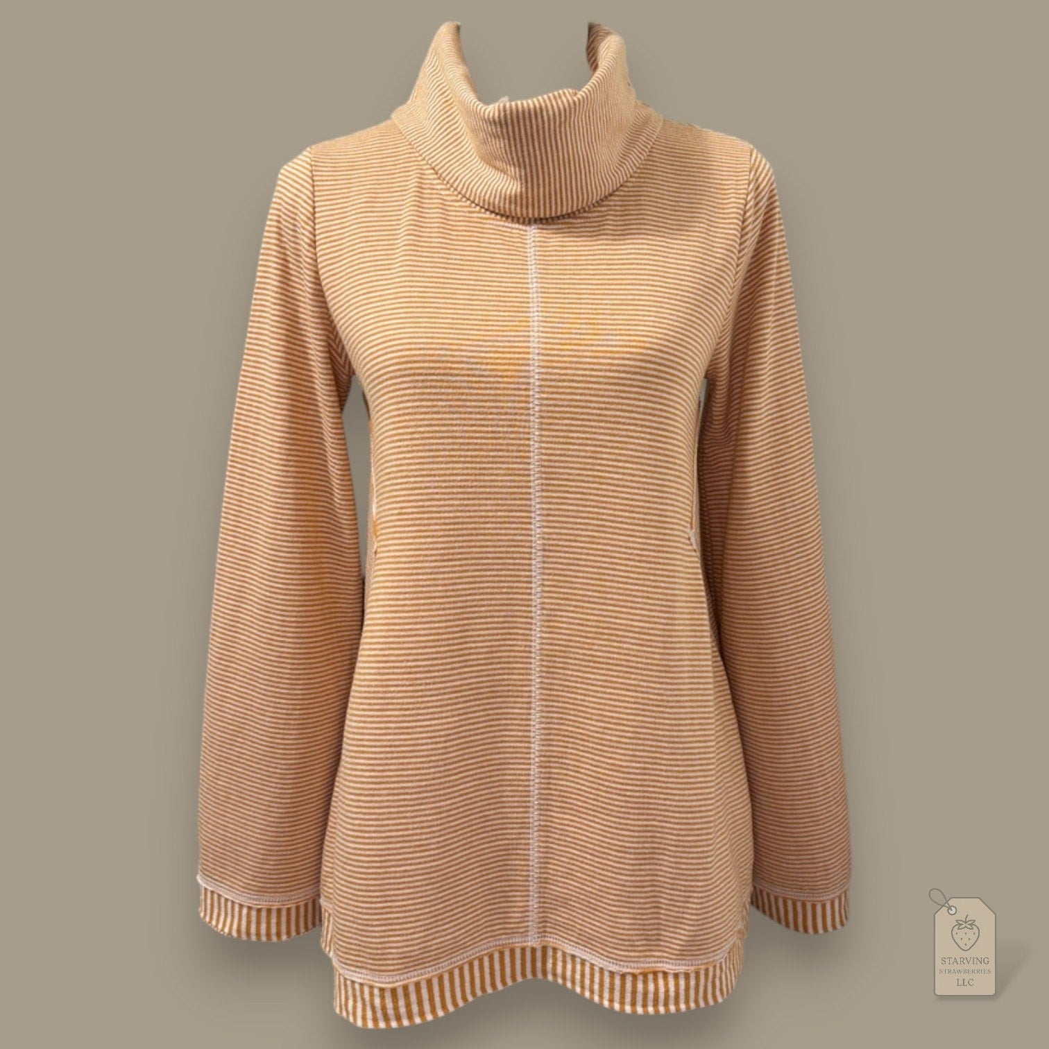 Maeve Anthropologie Cowl Neck Tunic Sweater Small Mustard Striped Soft Knit Top