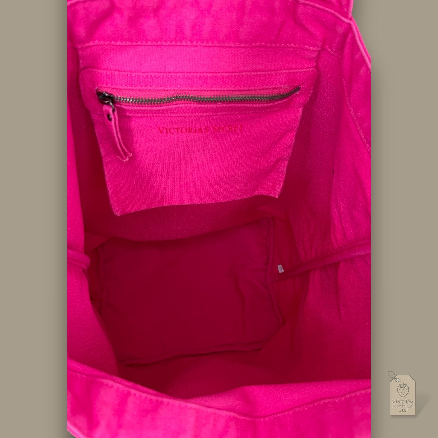 Victoria’s Secret Large Hot Pink Canvas Tote Bag Red Sequin Stripe Shopper 2011