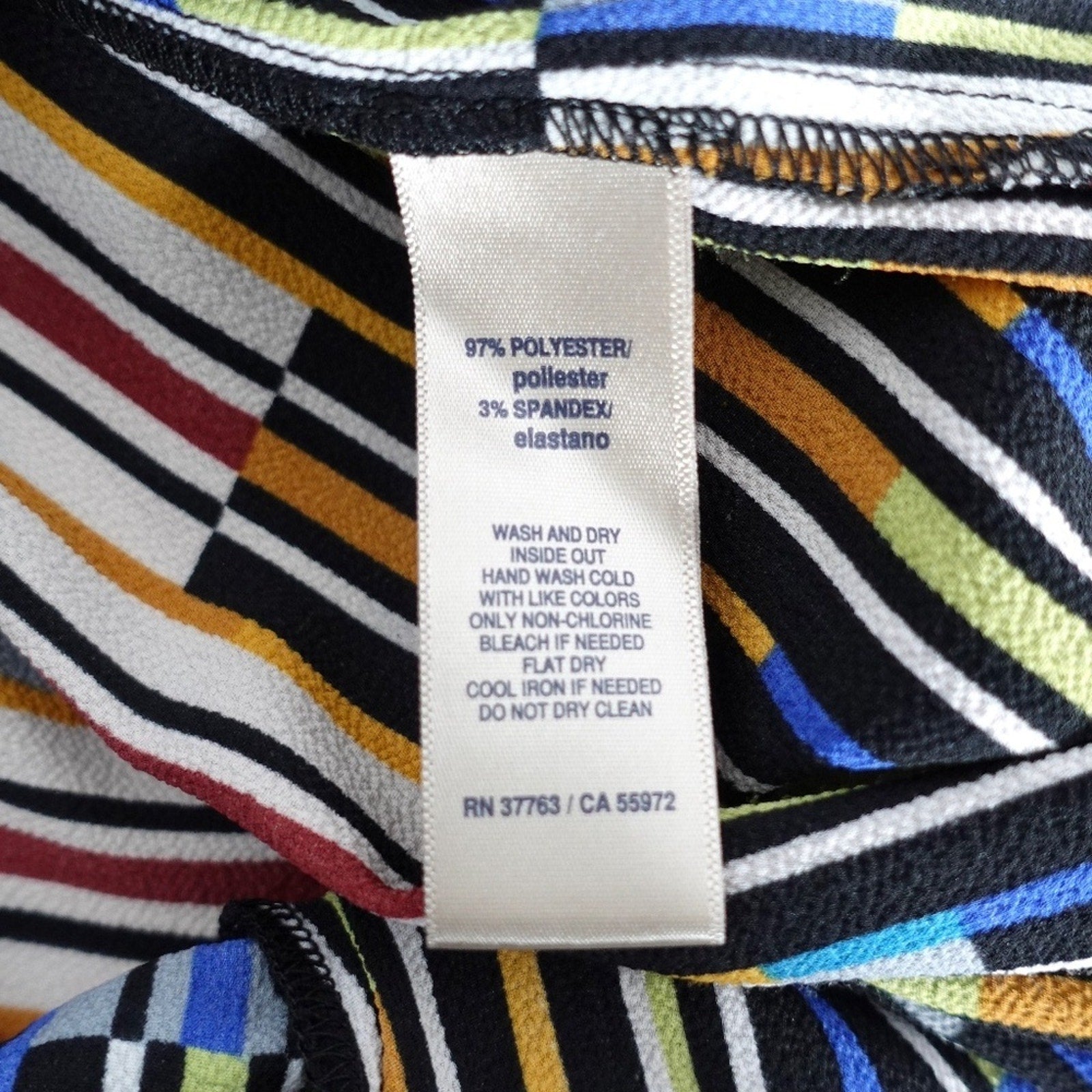 | Rafaella | Multiple Color Geometric Stripes High Low V-Neck Blouse Tunic