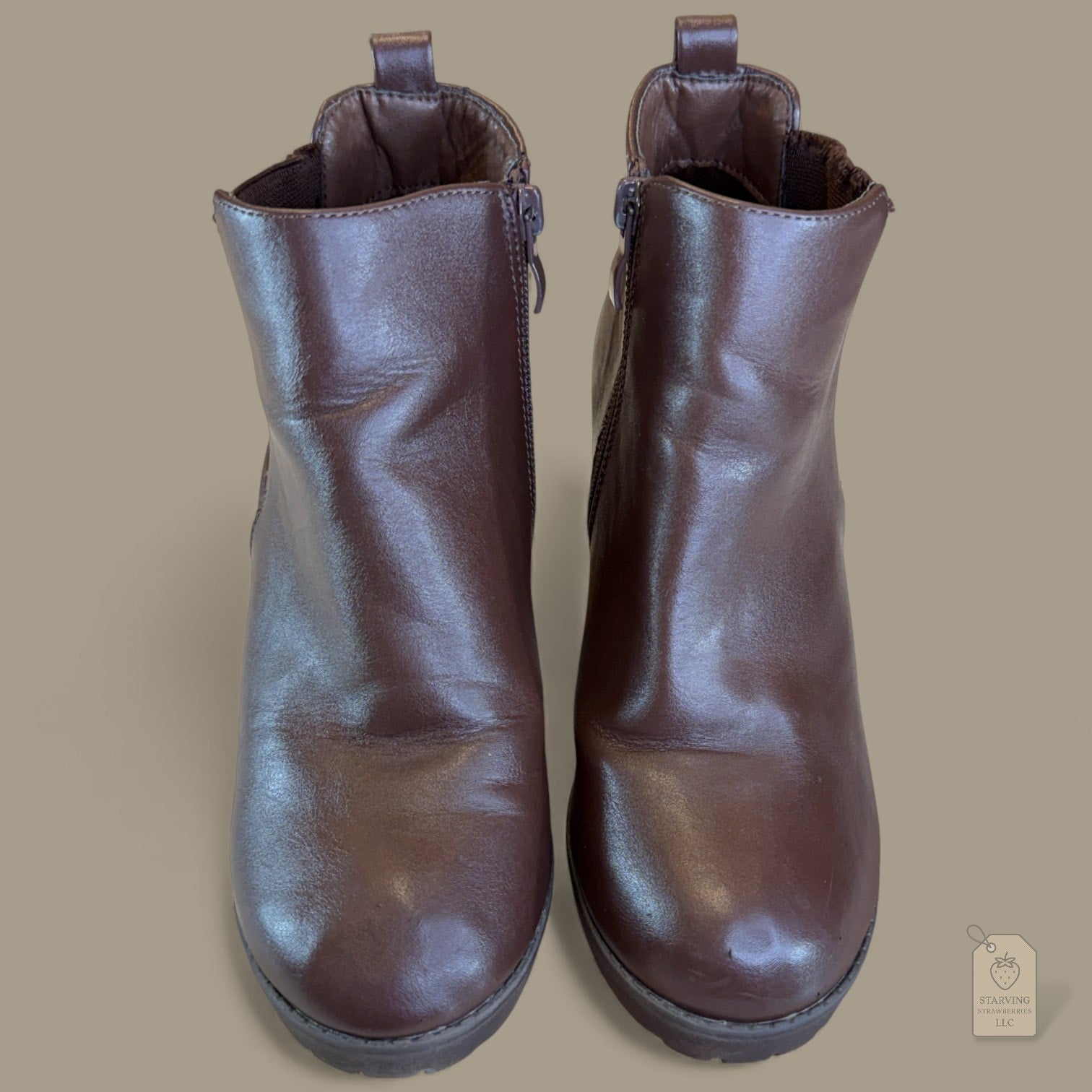 Top Moda Brown Platform Chelsea Boots Chunky Heel Size 7 Faux Leather Grunge
