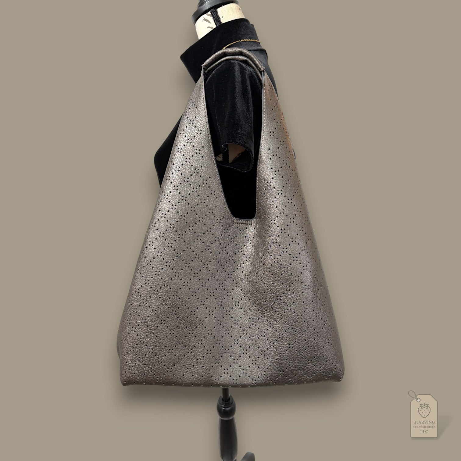 Montana West Metallic Silver Perforated Slouchy Hobo Bag & Wallet 2pc Set