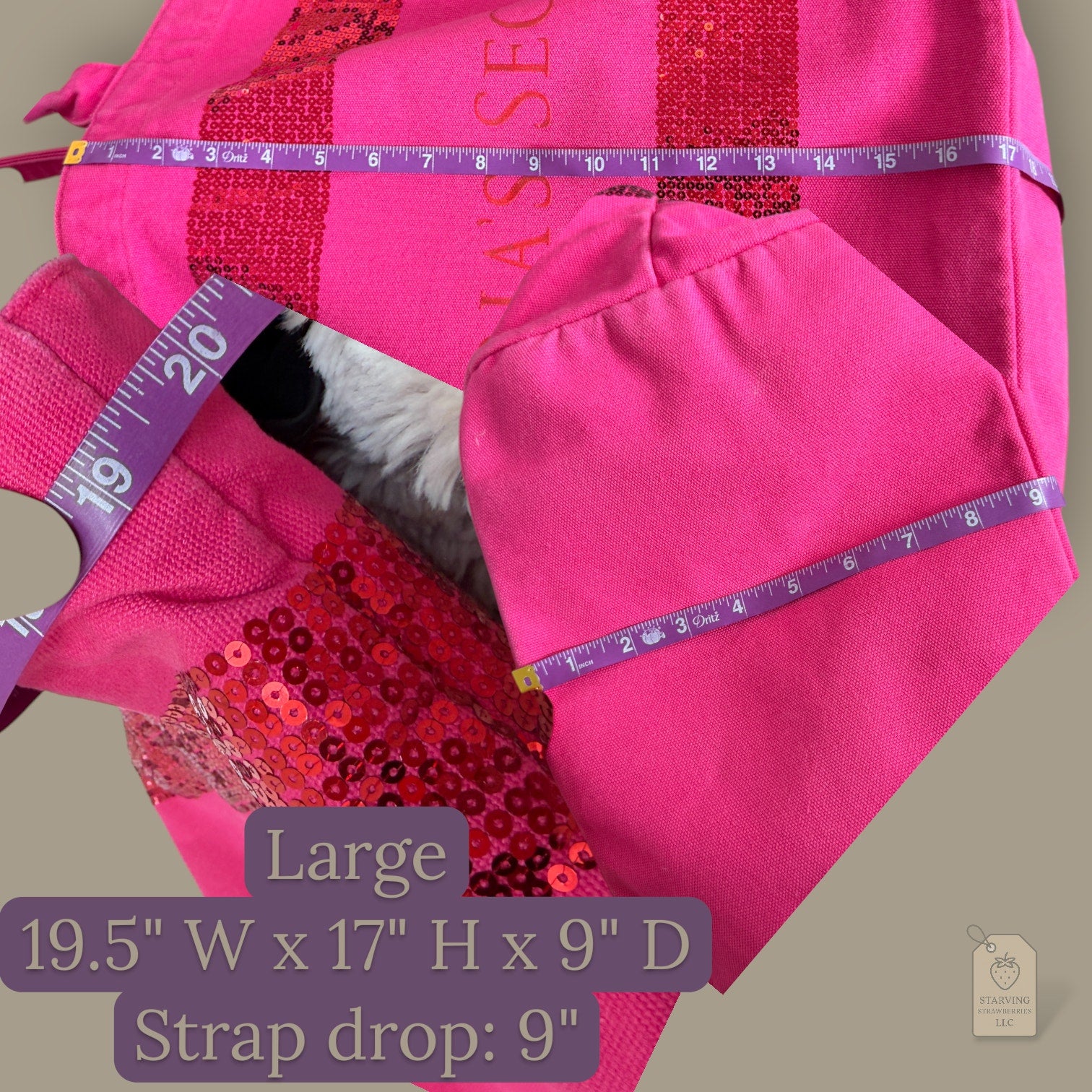 Victoria’s Secret Large Hot Pink Canvas Tote Bag Red Sequin Stripe Shopper 2011