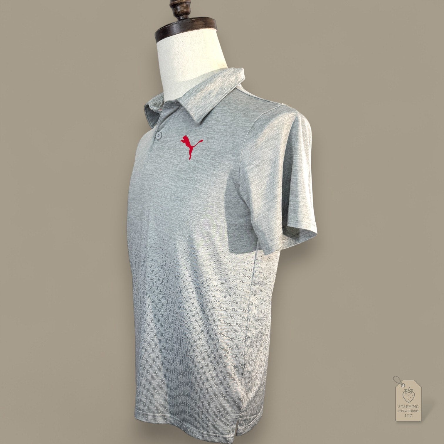 PUMA Golf Polo Shirt Boys XL 18-20 Grey Digital Pixel Fade Stretch Performance
