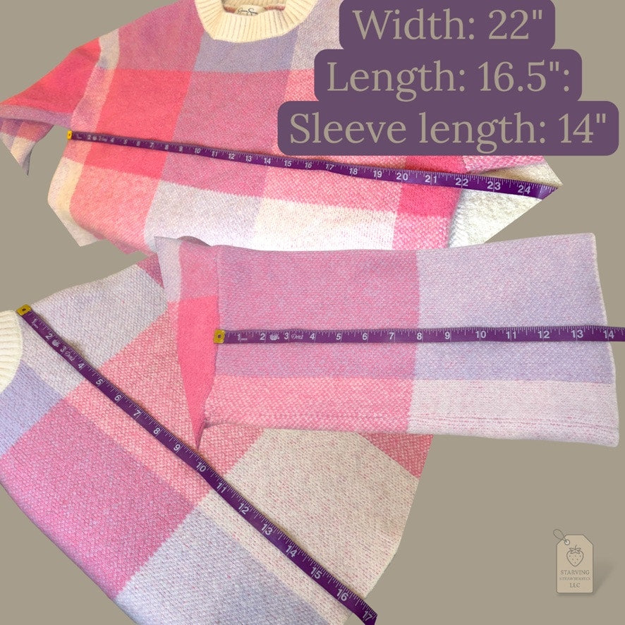 Jessica Simpson Pink & Lavender Plaid Cropped Sweater Women’s XS