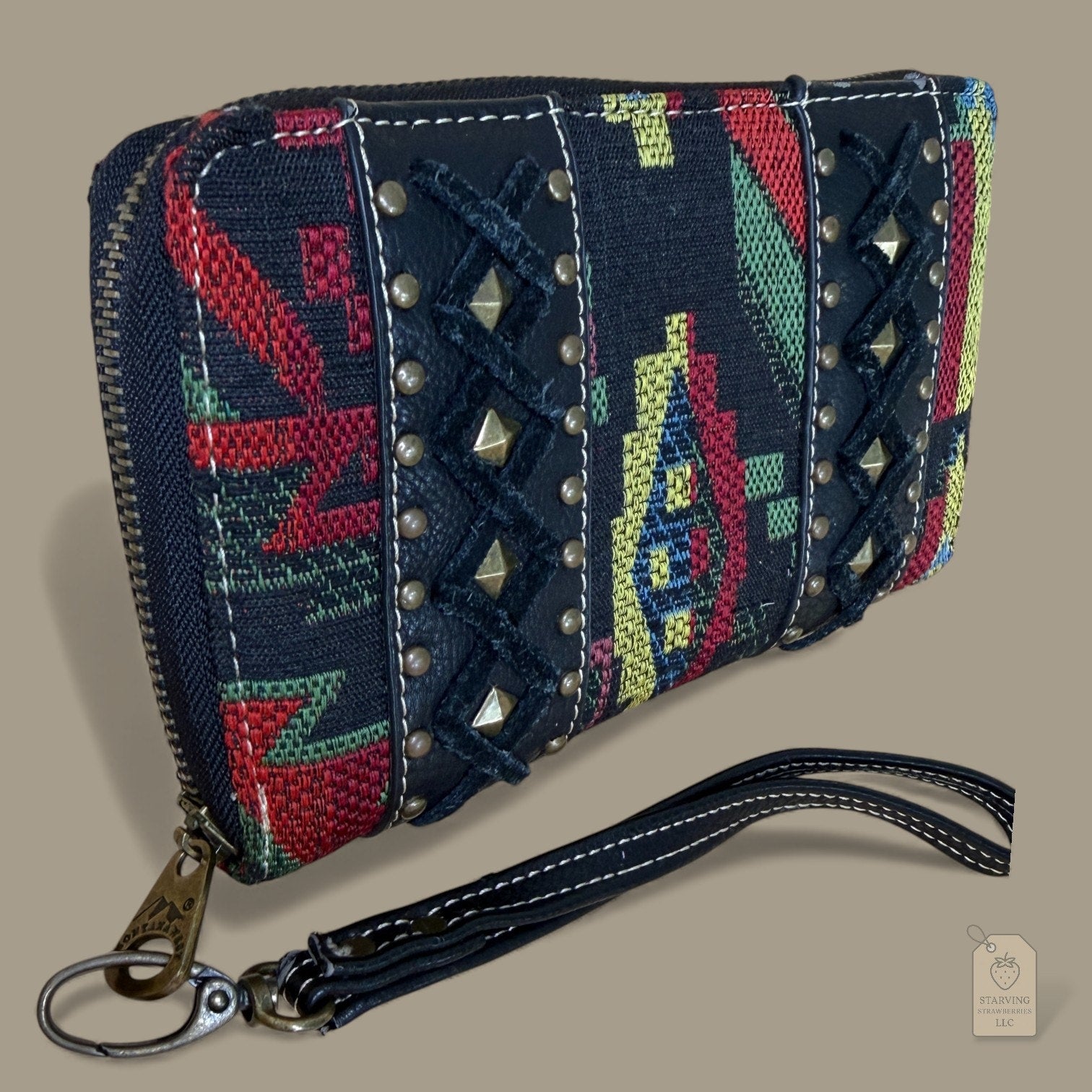 Montana West Aztec Woven Wallet Wristlet Studded Tapestry Western Boho Zip Around